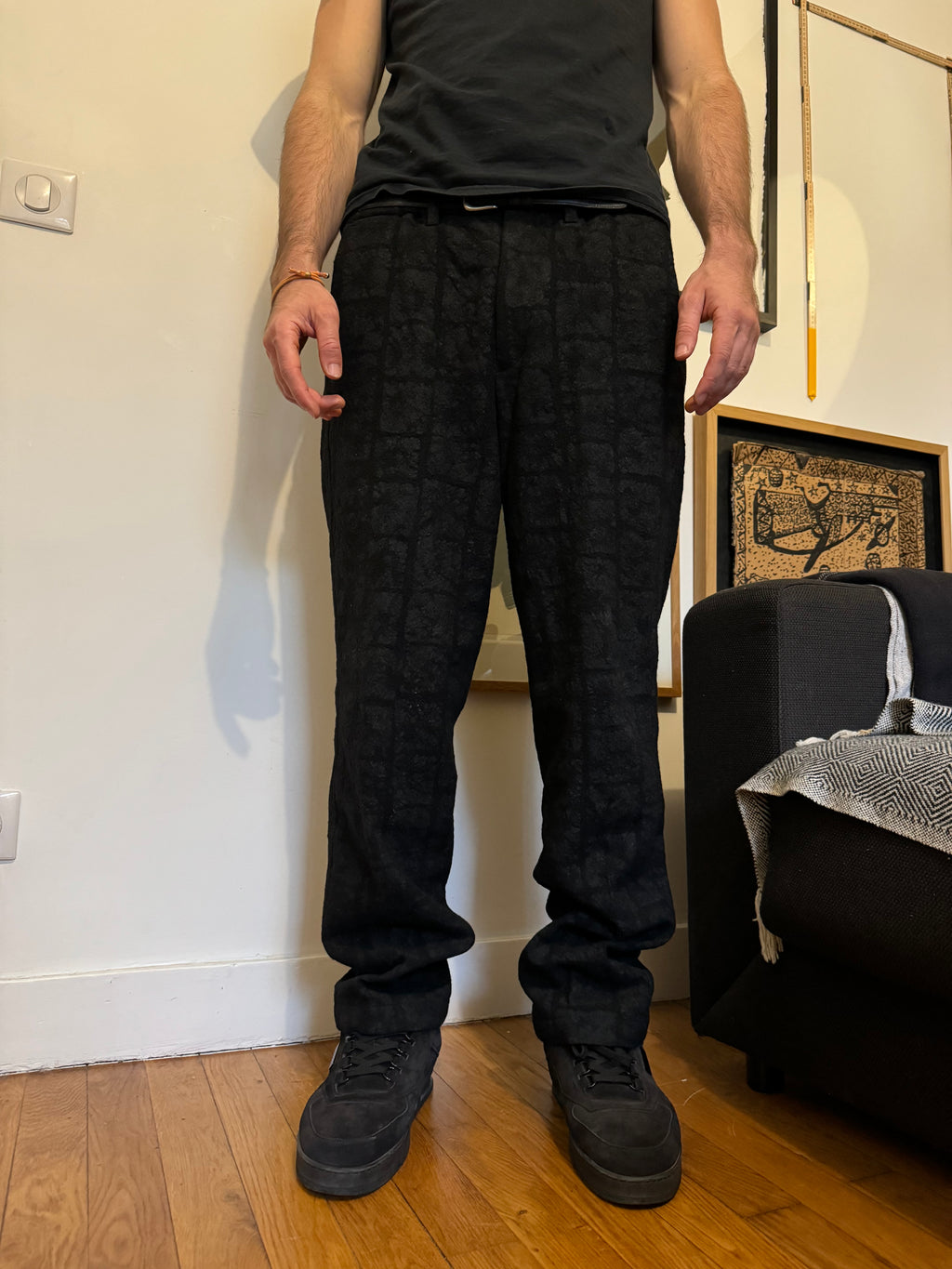 Issey Miyake Modern Wool Textured Black Pants