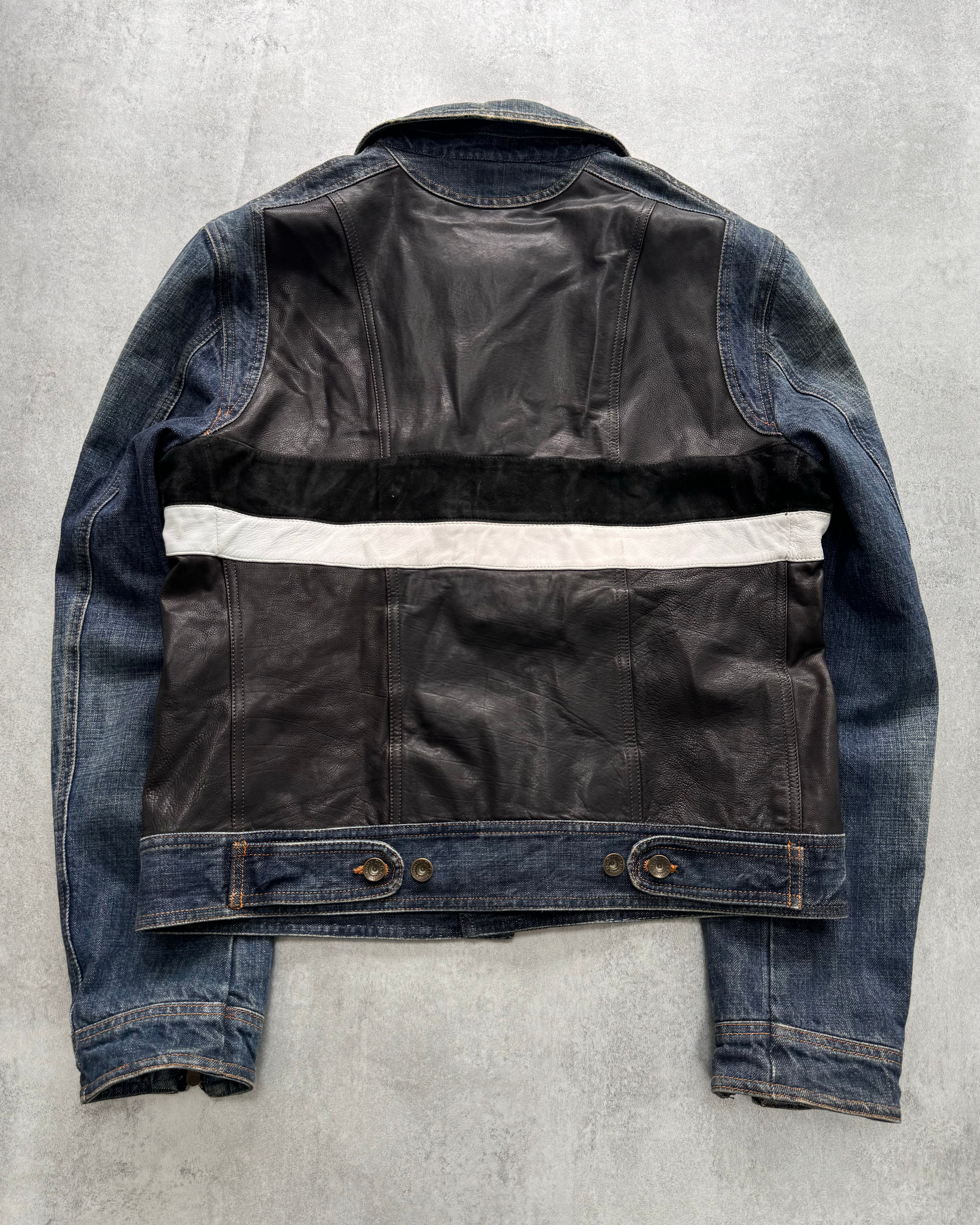 FW2005 Dolce & Gabbana Racer Hybrid Denim Leather Jacket