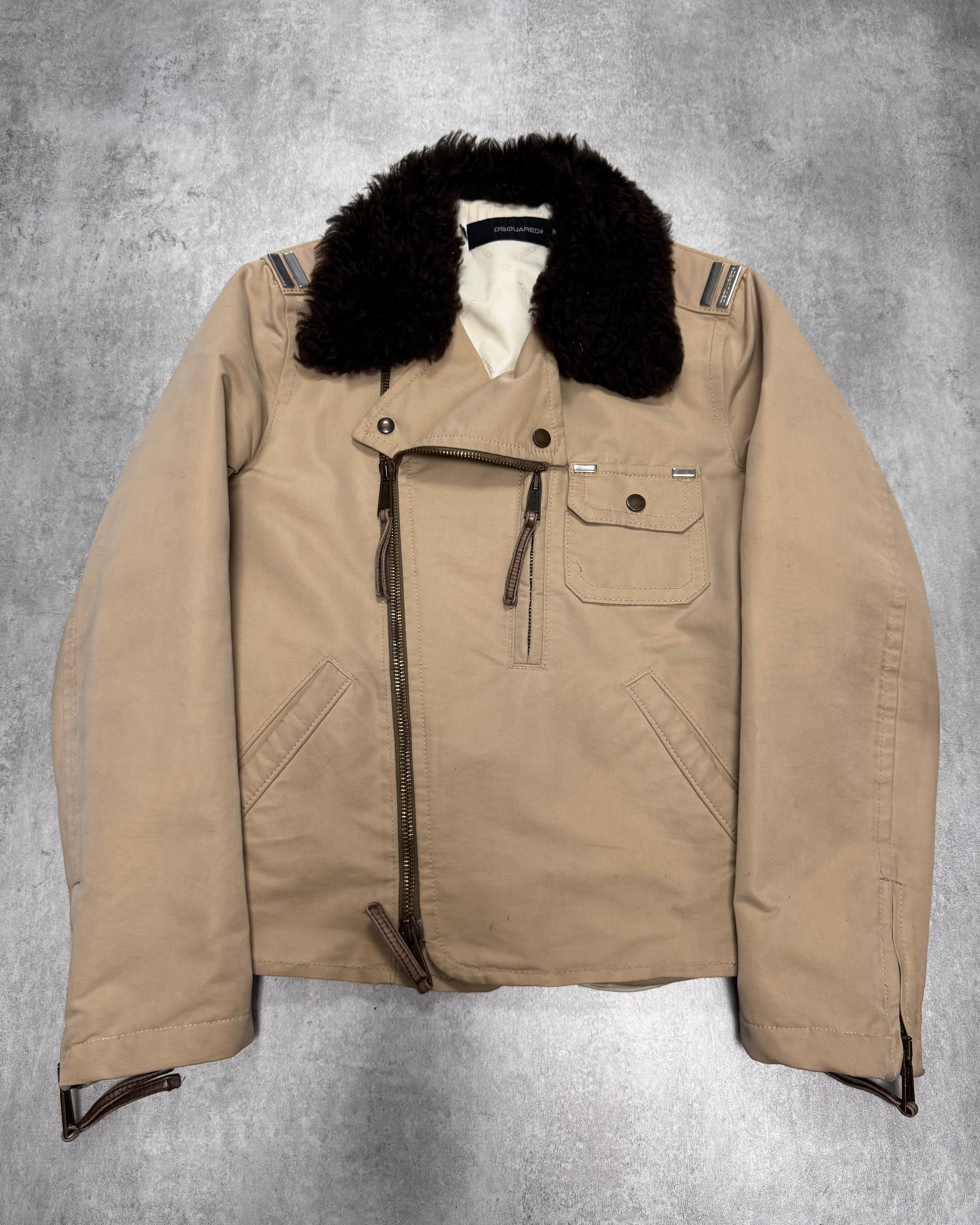 FW2005 Dsquared2 Astro Fur Collar Asymmetrical Beige Jacket