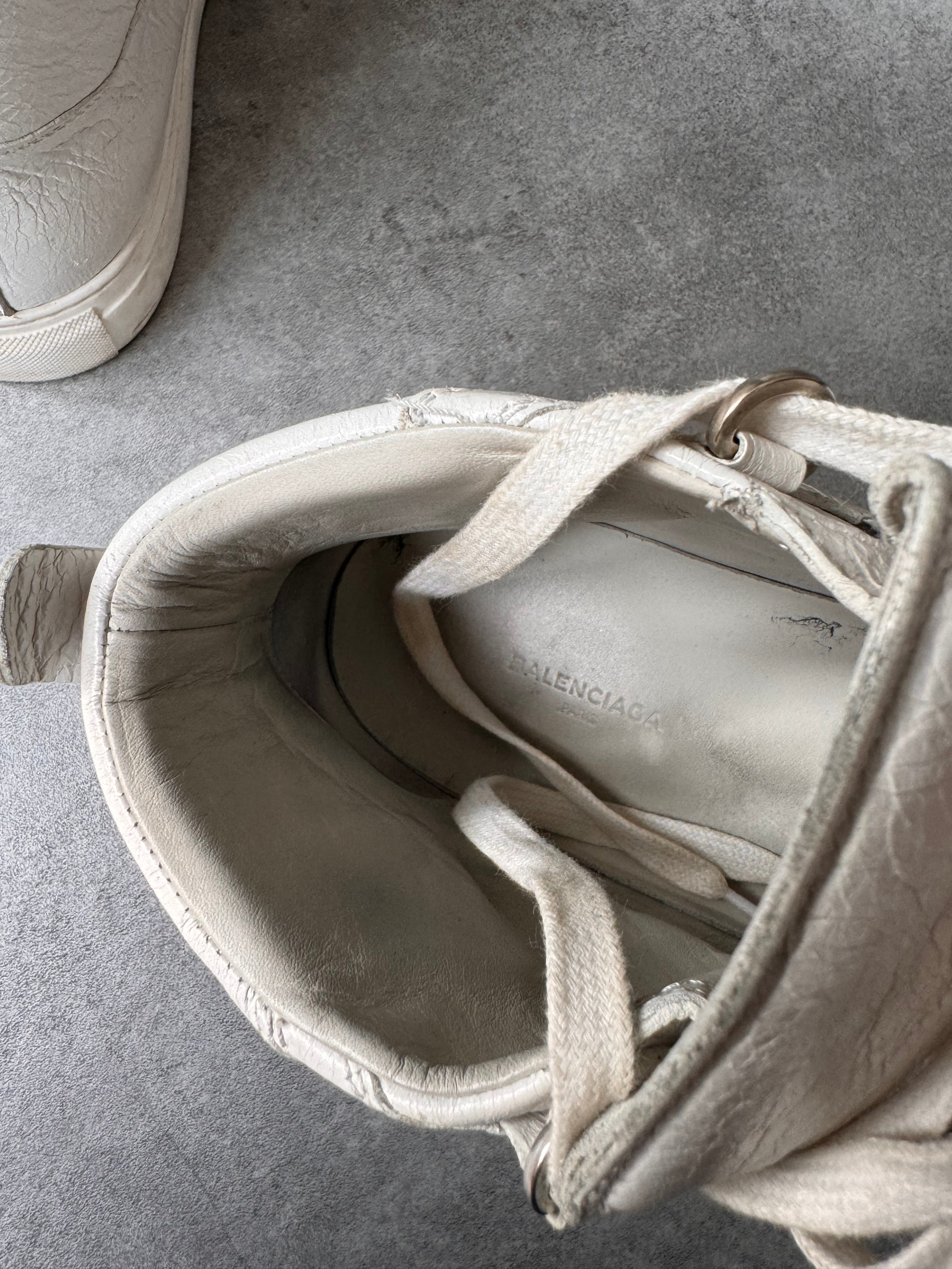 Balenciaga Arena High White Cracked Leather Sneakers