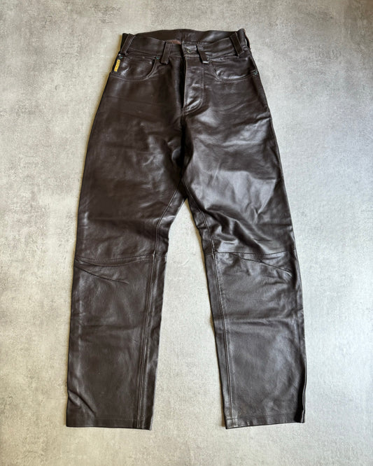 1990s Armani Brown Robust Leather Pants (XS) - 1