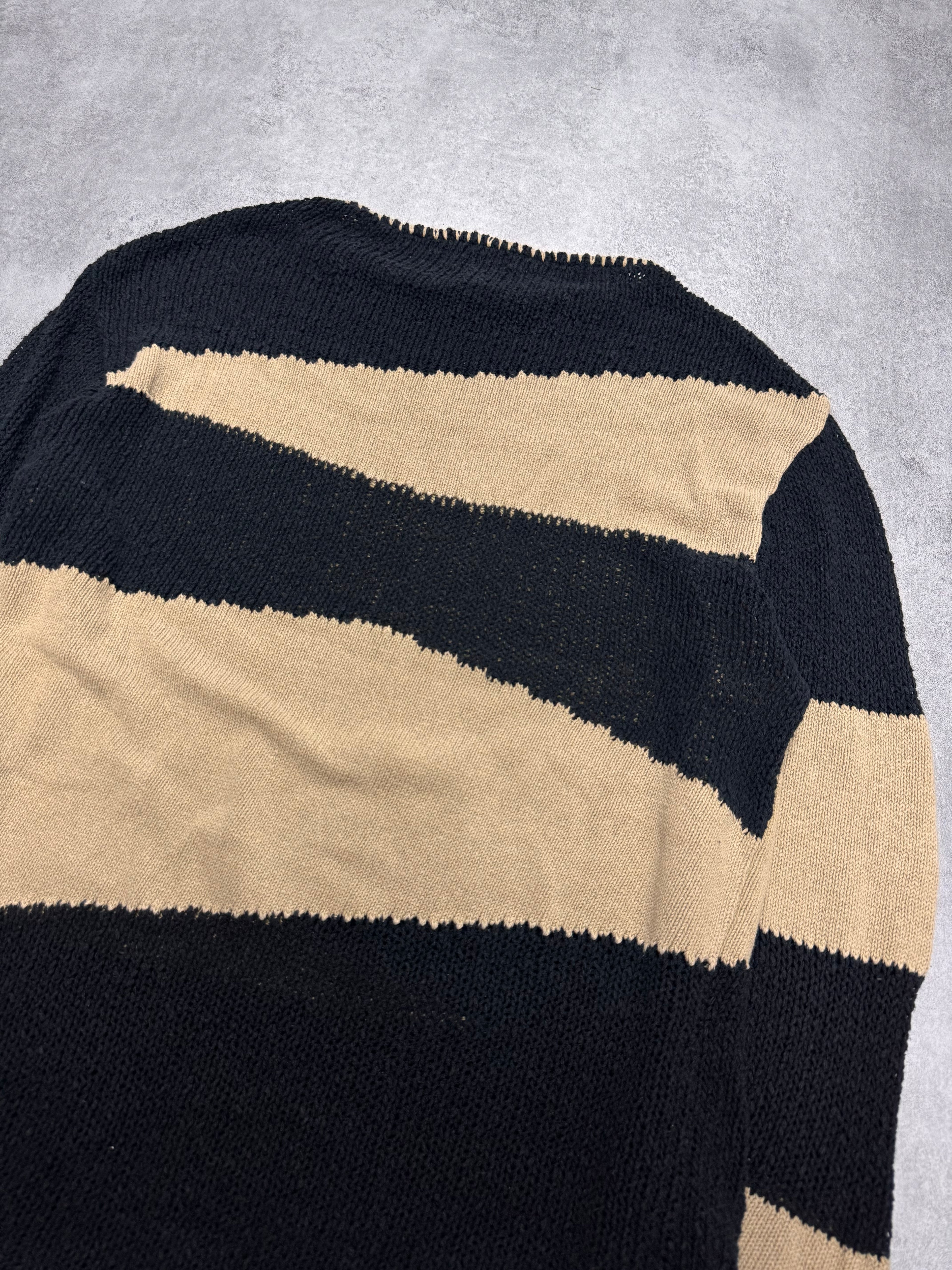 2000s Armani Beige & Navy Knitted Sweater