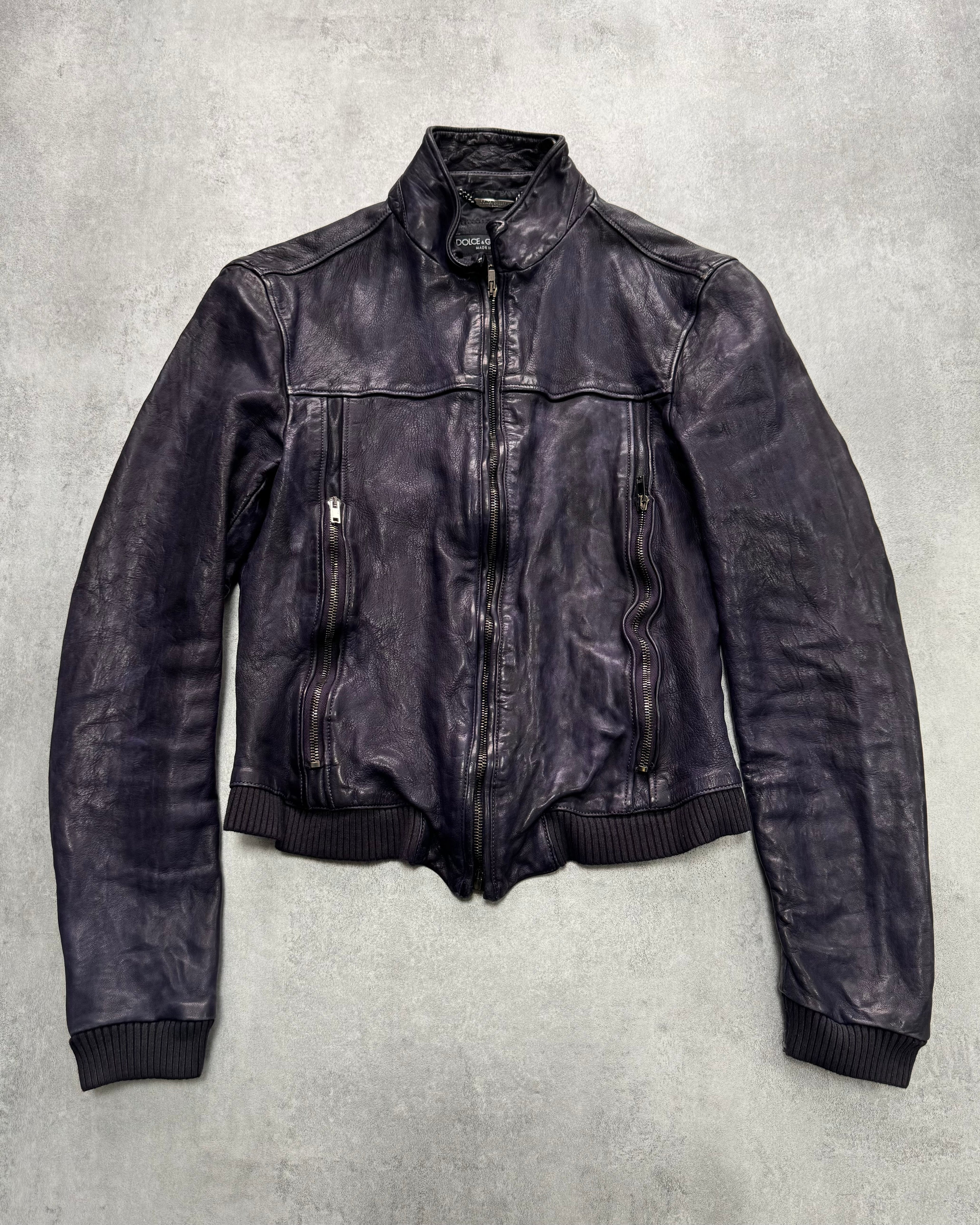 Dolce & Gabbana Galaxy Purple Cropped Leather Jacket