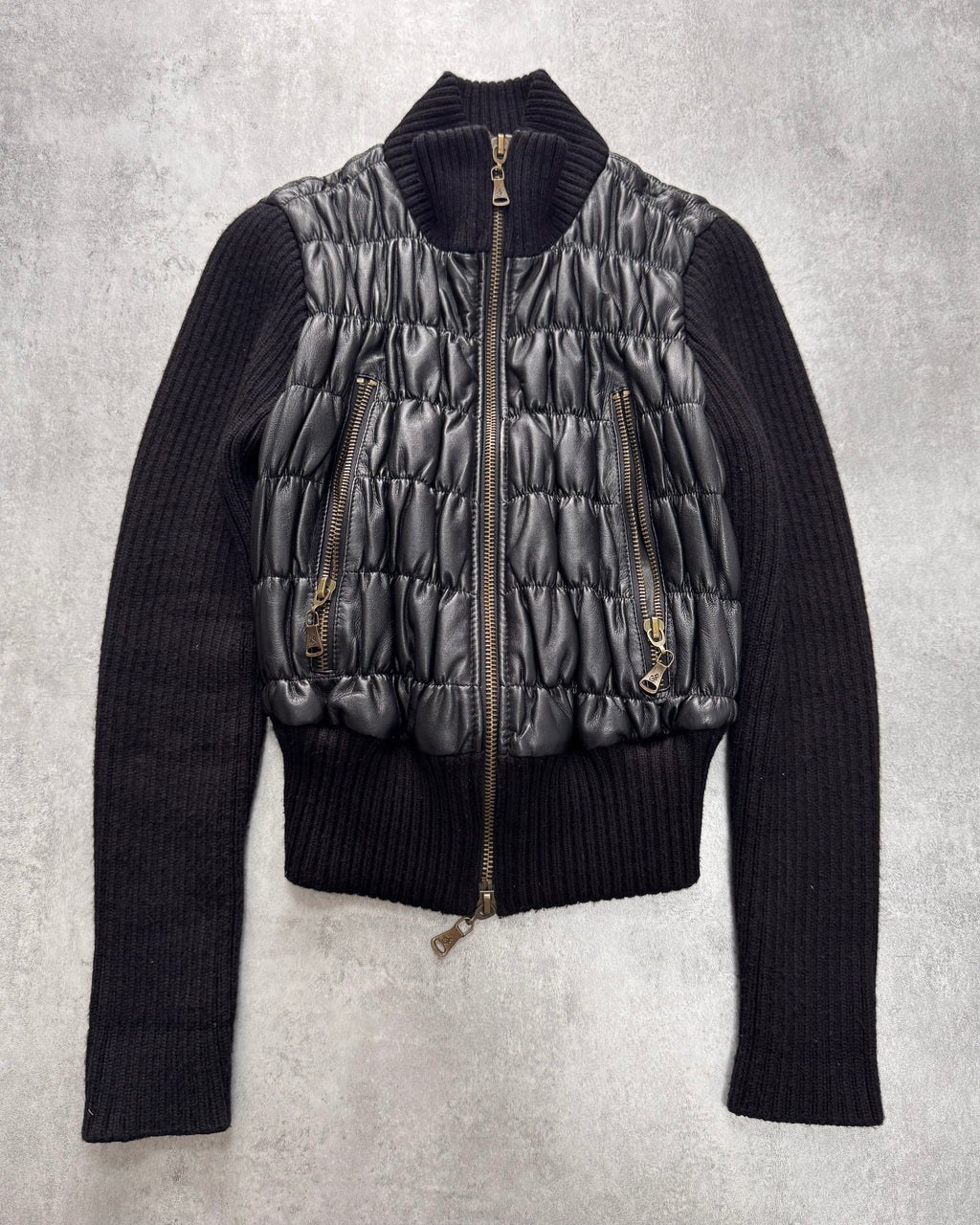 2000s Gianfranco Ferré Plissé Hybrid Black Leather Cropped Jacket