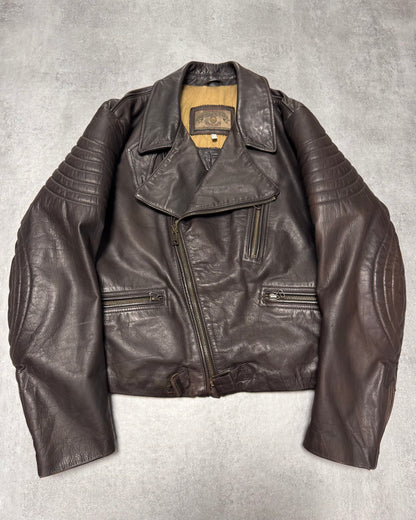 1990s Armani Aviator Bomber Brown Leather Cropped Jacket (M)