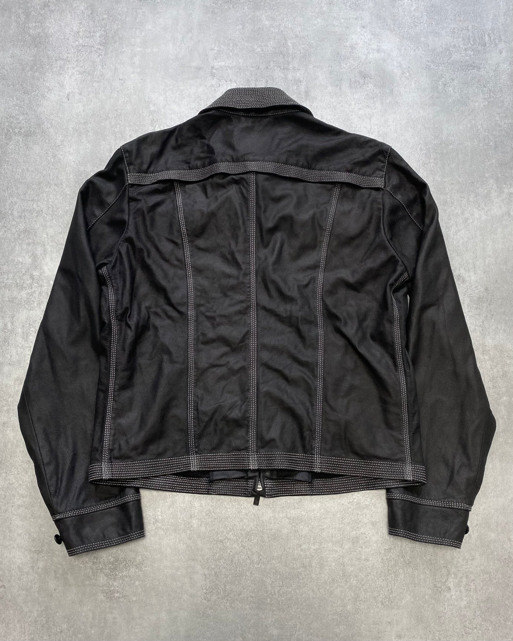 SS2007 Emporio Armani Topstitched Black Leather Jacket