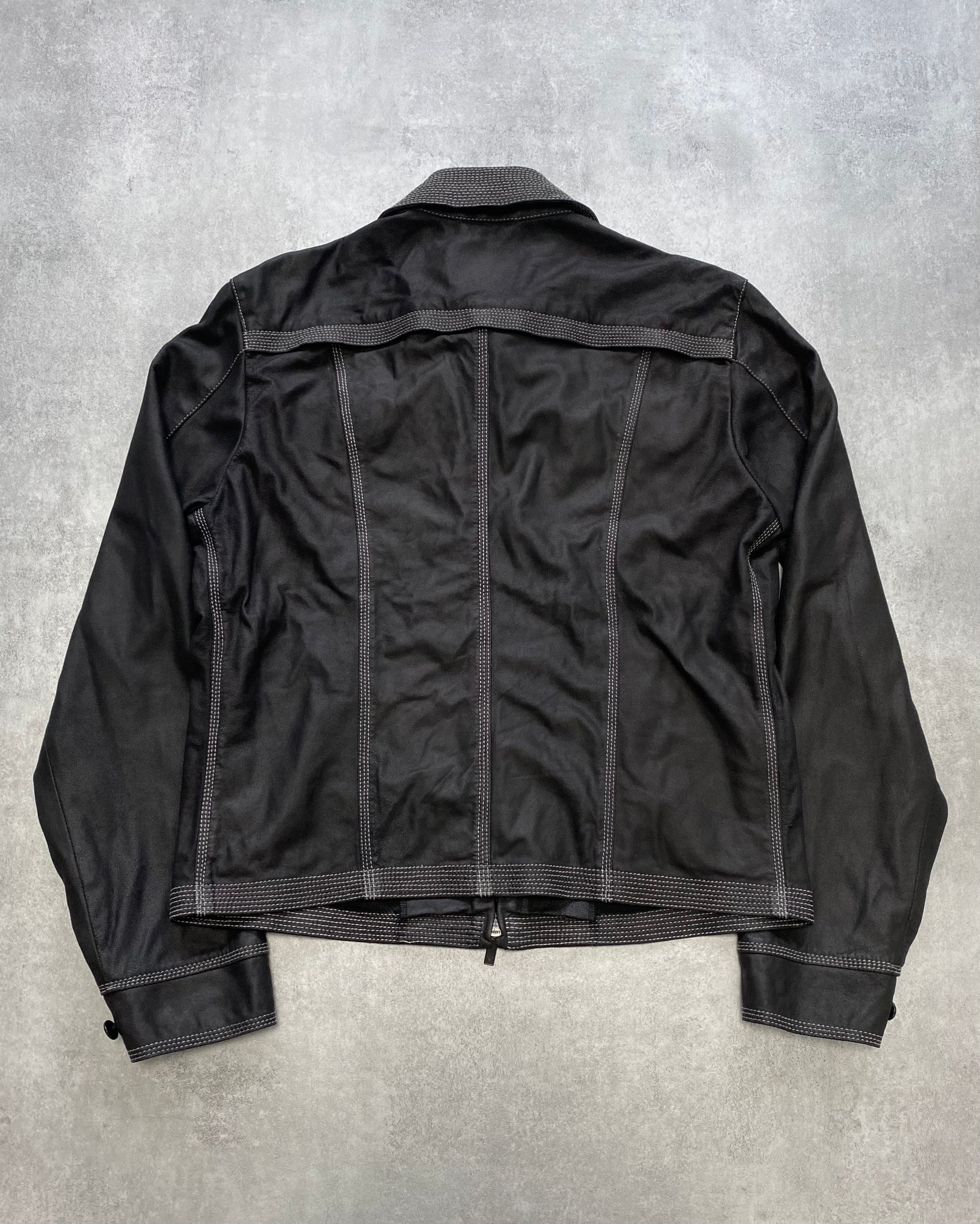SS2007 Emporio Armani Topstitched Black Leather Jacket