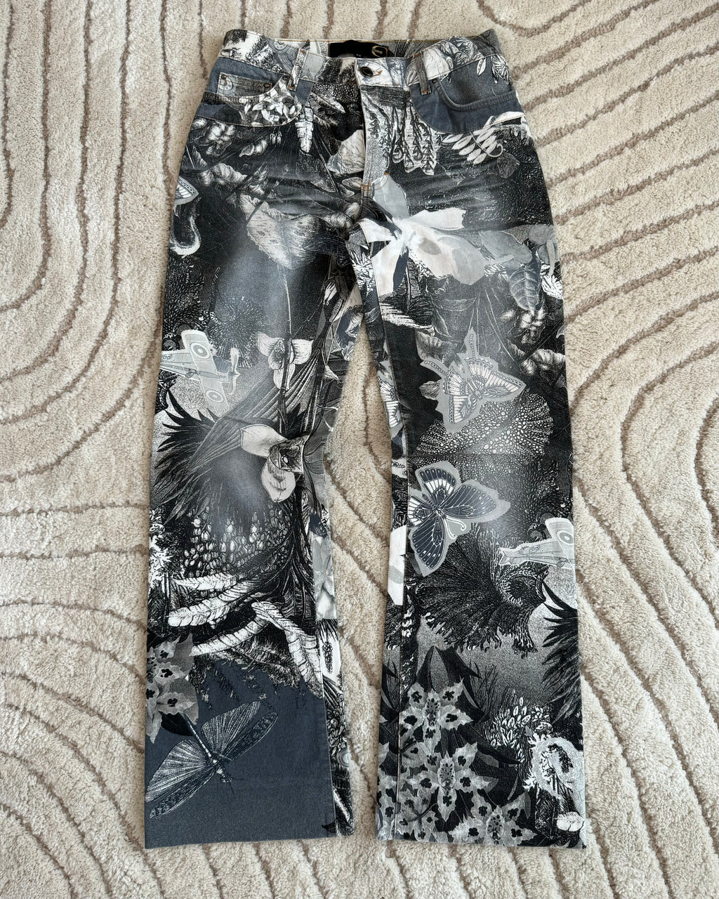 Just Cavalli Black & White Floral Printed Pants