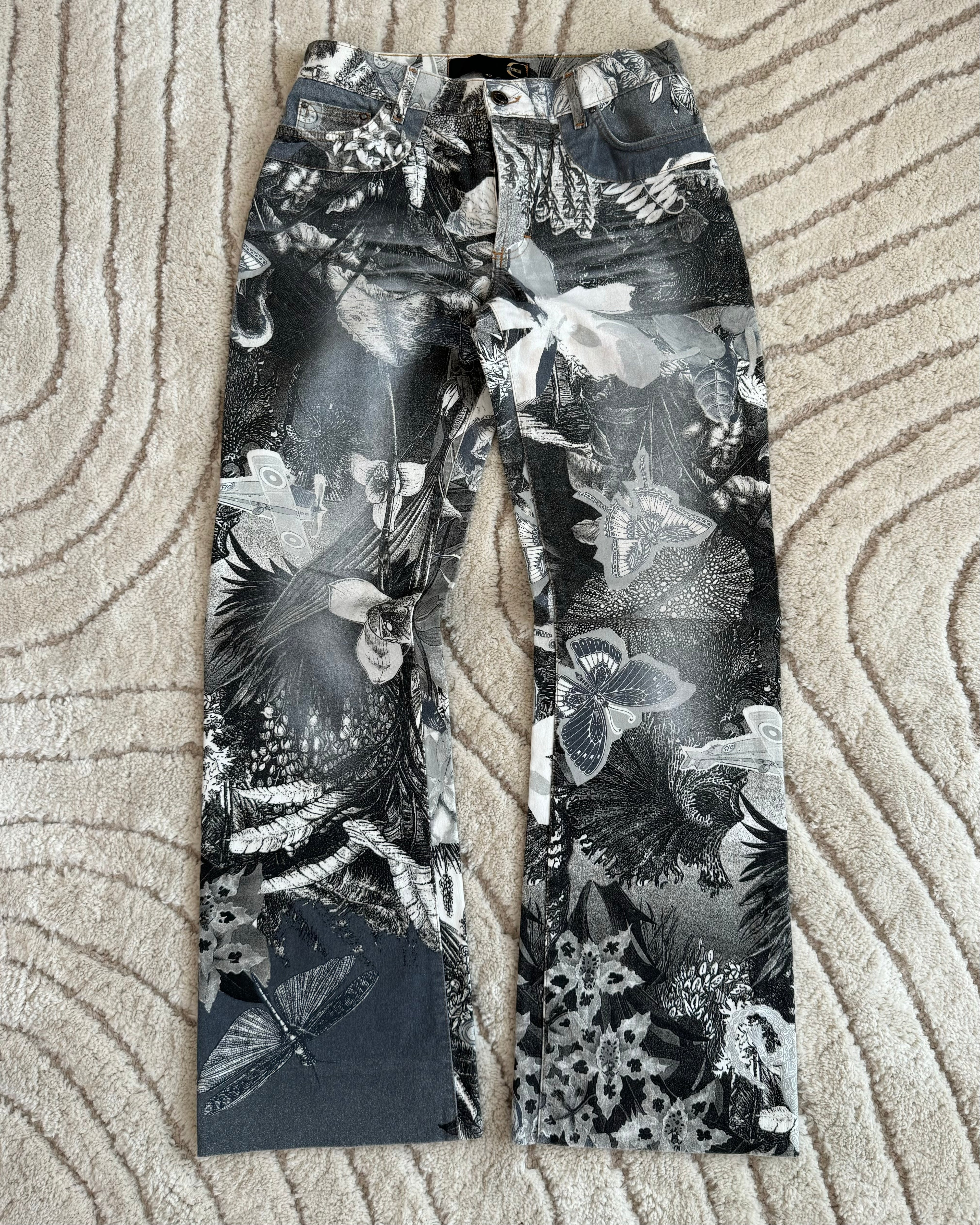Just Cavalli Black & White Floral Printed Pants