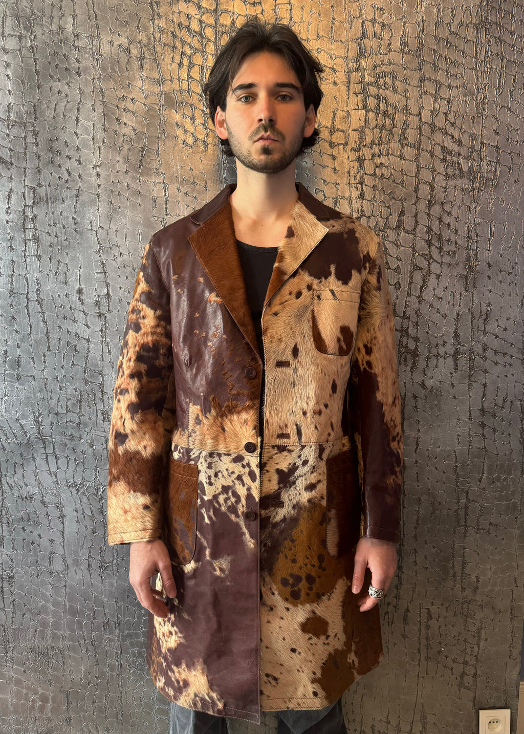 2000s Cavalli Imperial Brown Pony Hair Long Leather Jacket (L) - 6