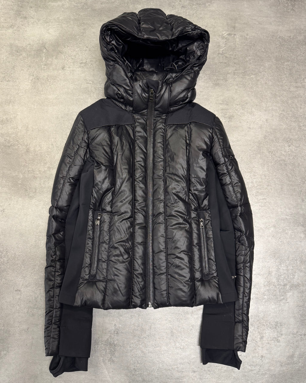 2000s Prada Black Cropped Puffer Hooded Jacket