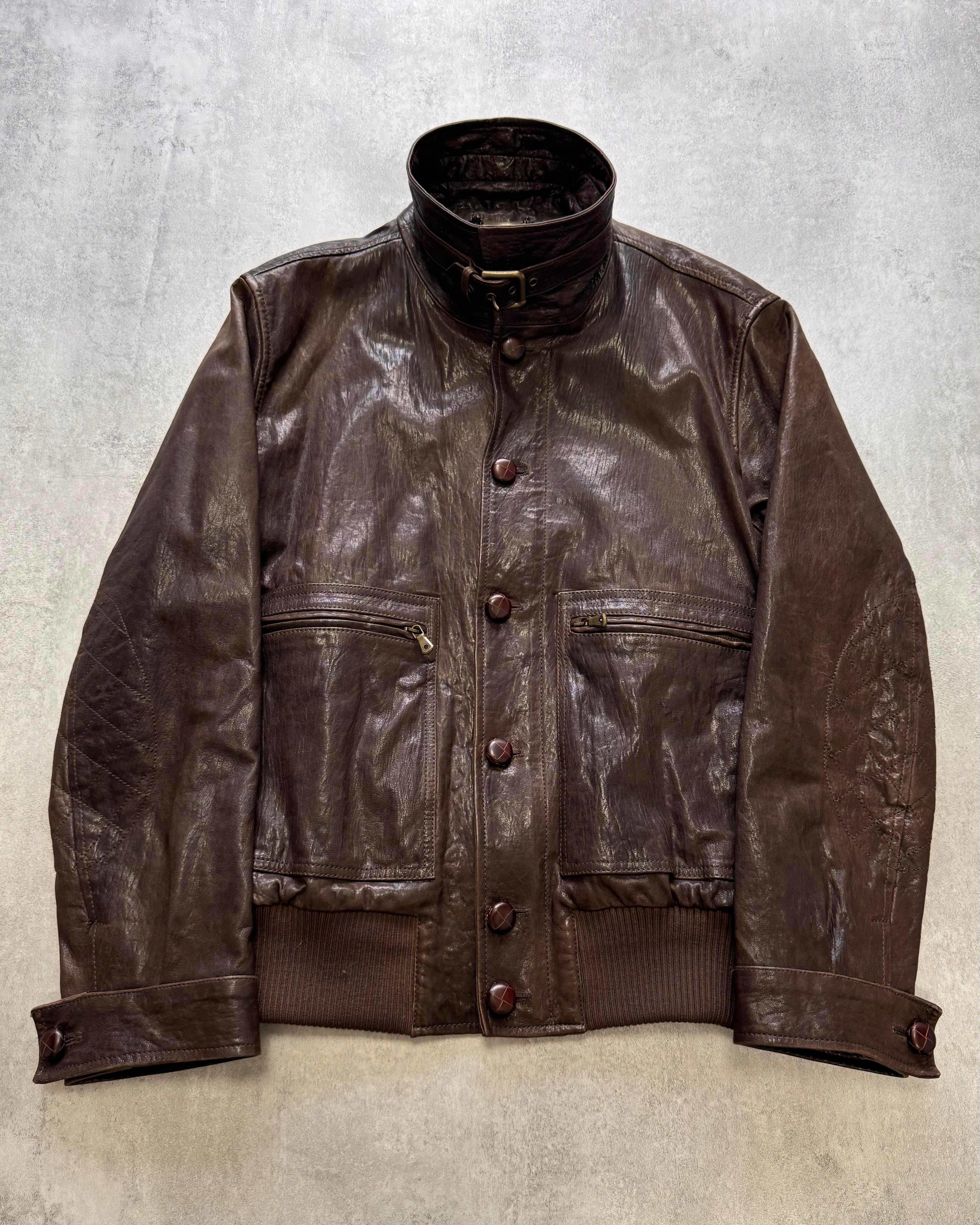 FW2005 Dolce & Gabbana Military Brown Leather Heavy Jacket