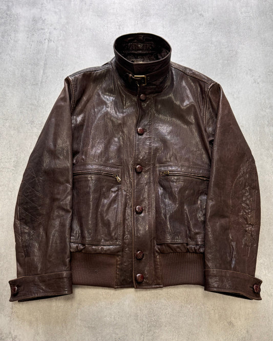 FW2005 Dolce & Gabbana Military Brown Leather Heavy Jacket (L)