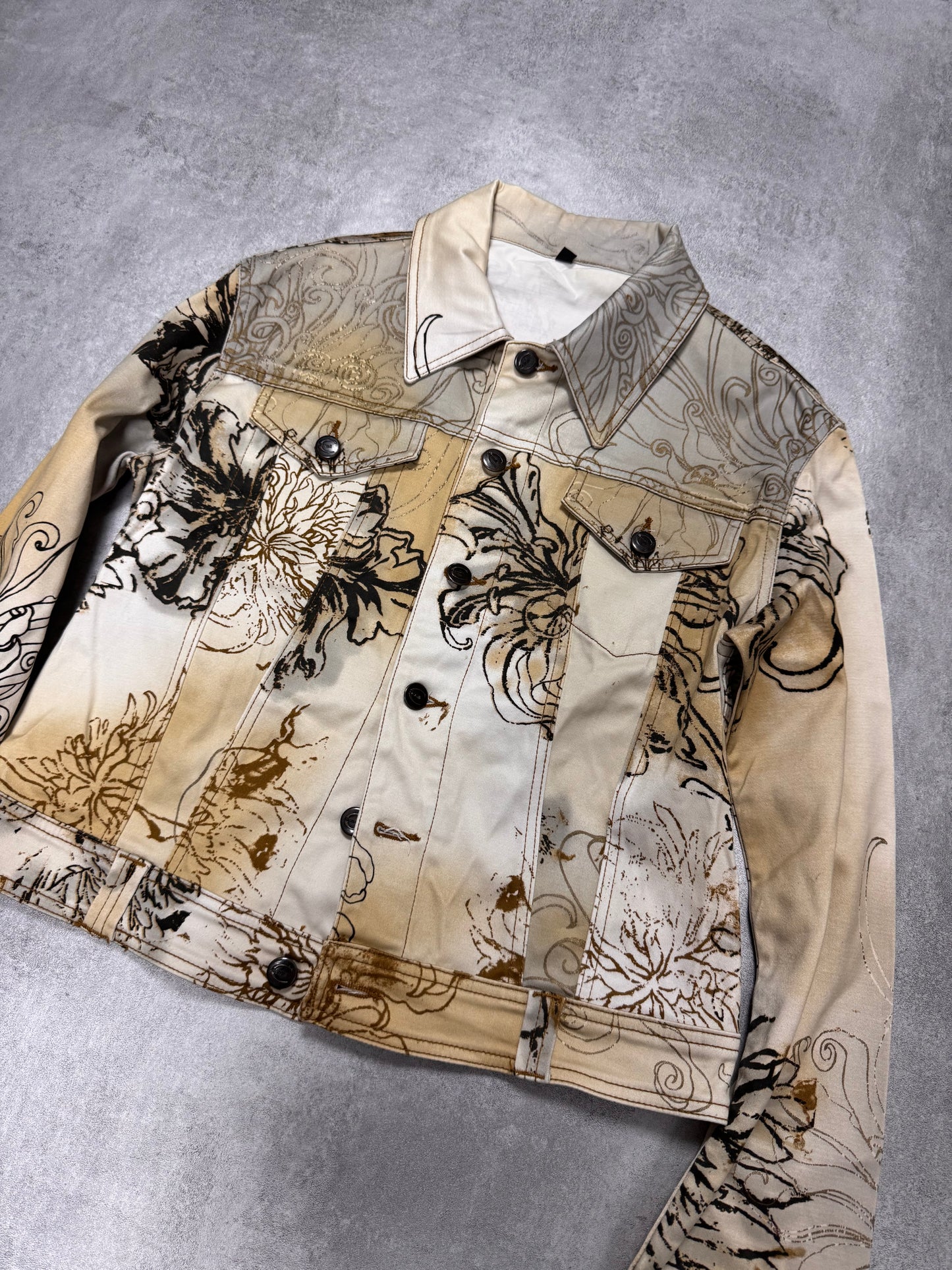 2000s Cavalli Chinese Ink Flowers Cropped Jacket (XS)