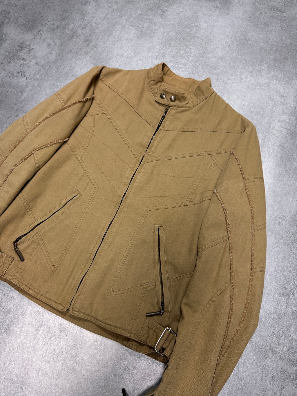 SS2004 Cavalli Biker Structured Beige Denim Jacket