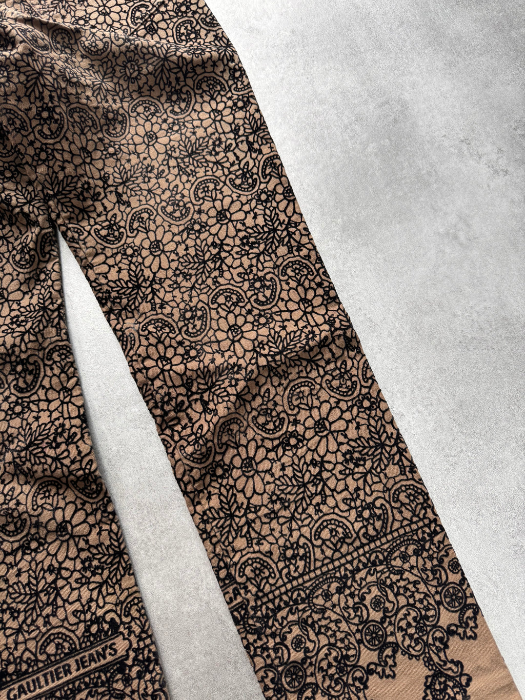 1990s Jean Paul Gaultier Glamour Velvet Kaki Denim Pants