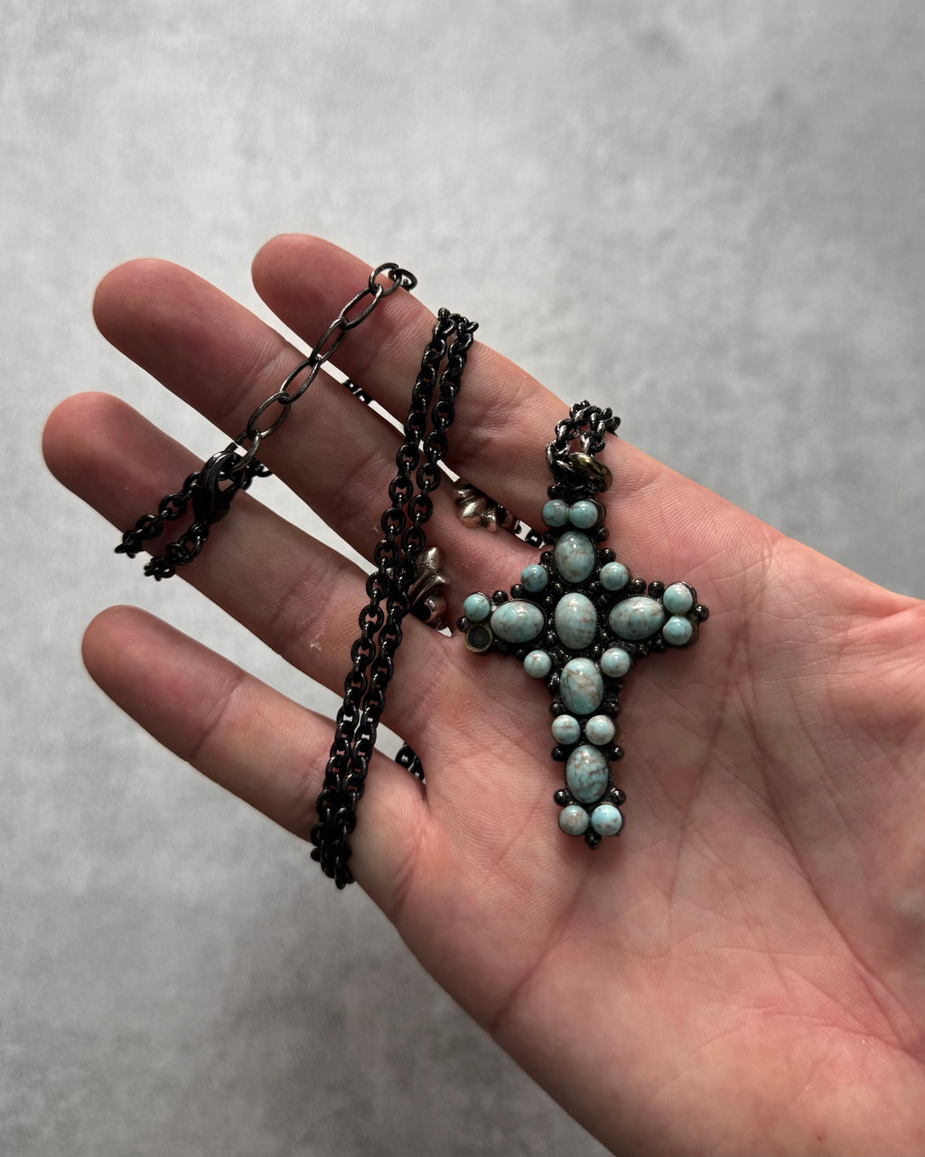 Dolce & Gabbana Water Green Onyx Cross Black Necklace