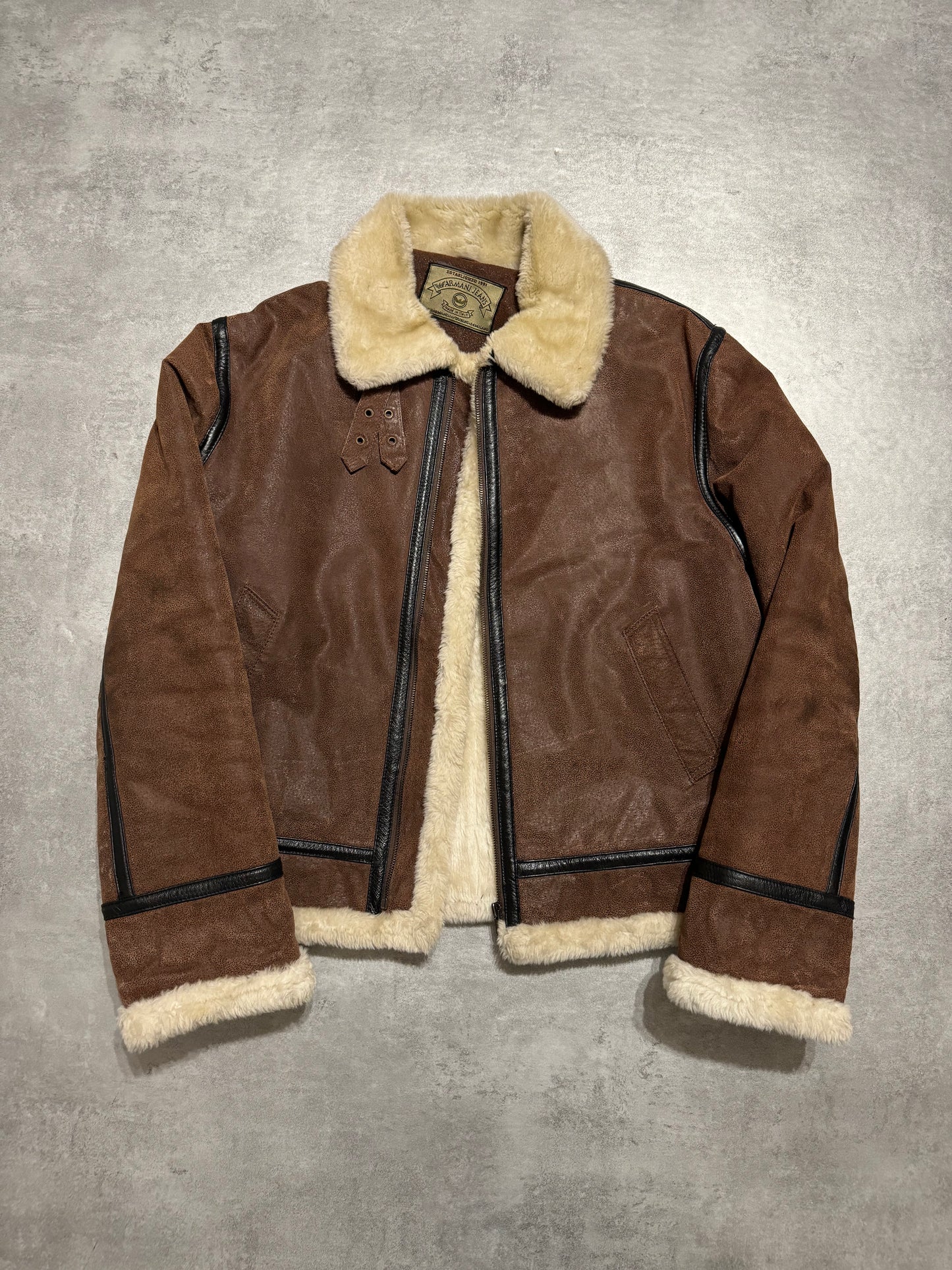 1990s Armani Brown Grained Shearling Leather Jacket (M) - 5