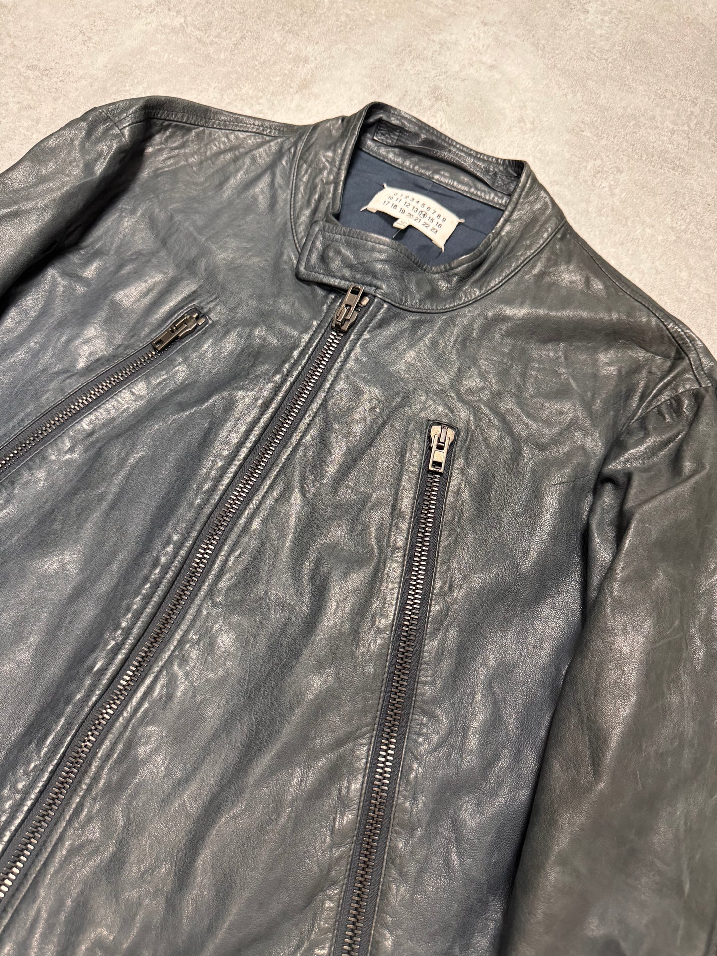 SS2014 Maison Margiela Navy 5-Zip Leather Jacket (L)