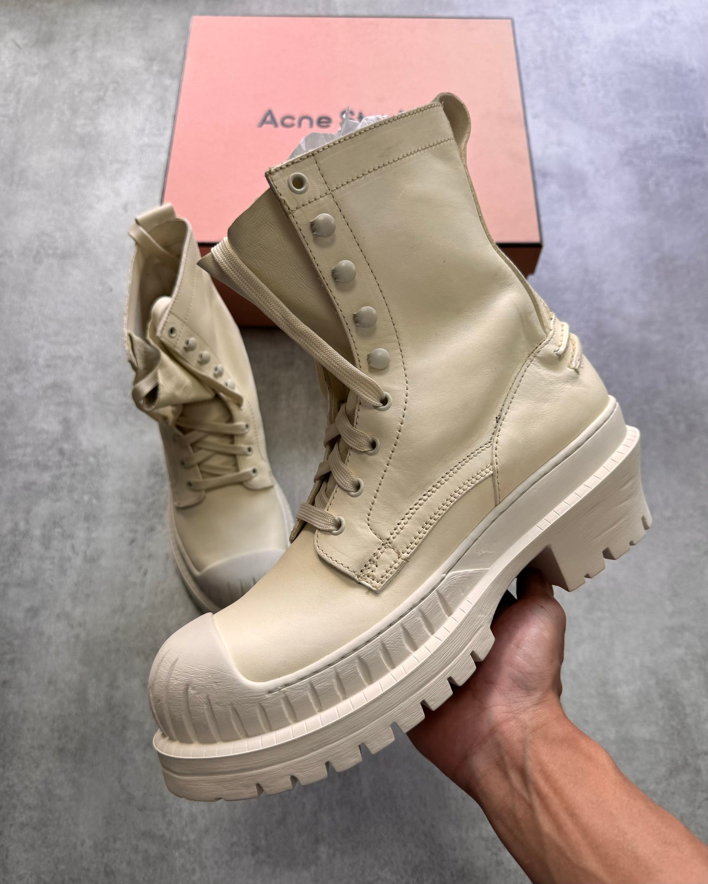 Acne Studios Trooper Cream Ankle Boots (45eu/us11)