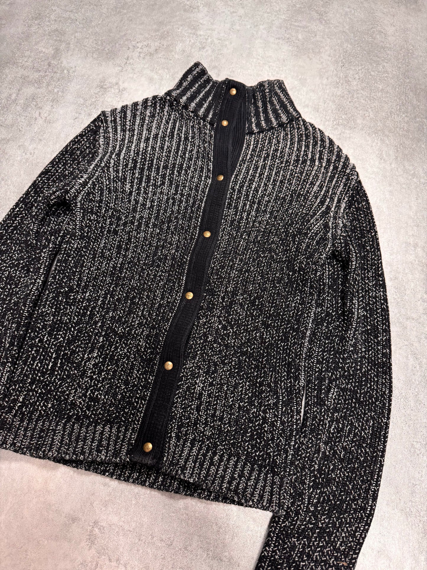 2000s Armani Blue Knitted Buttoned Sweater (XS)