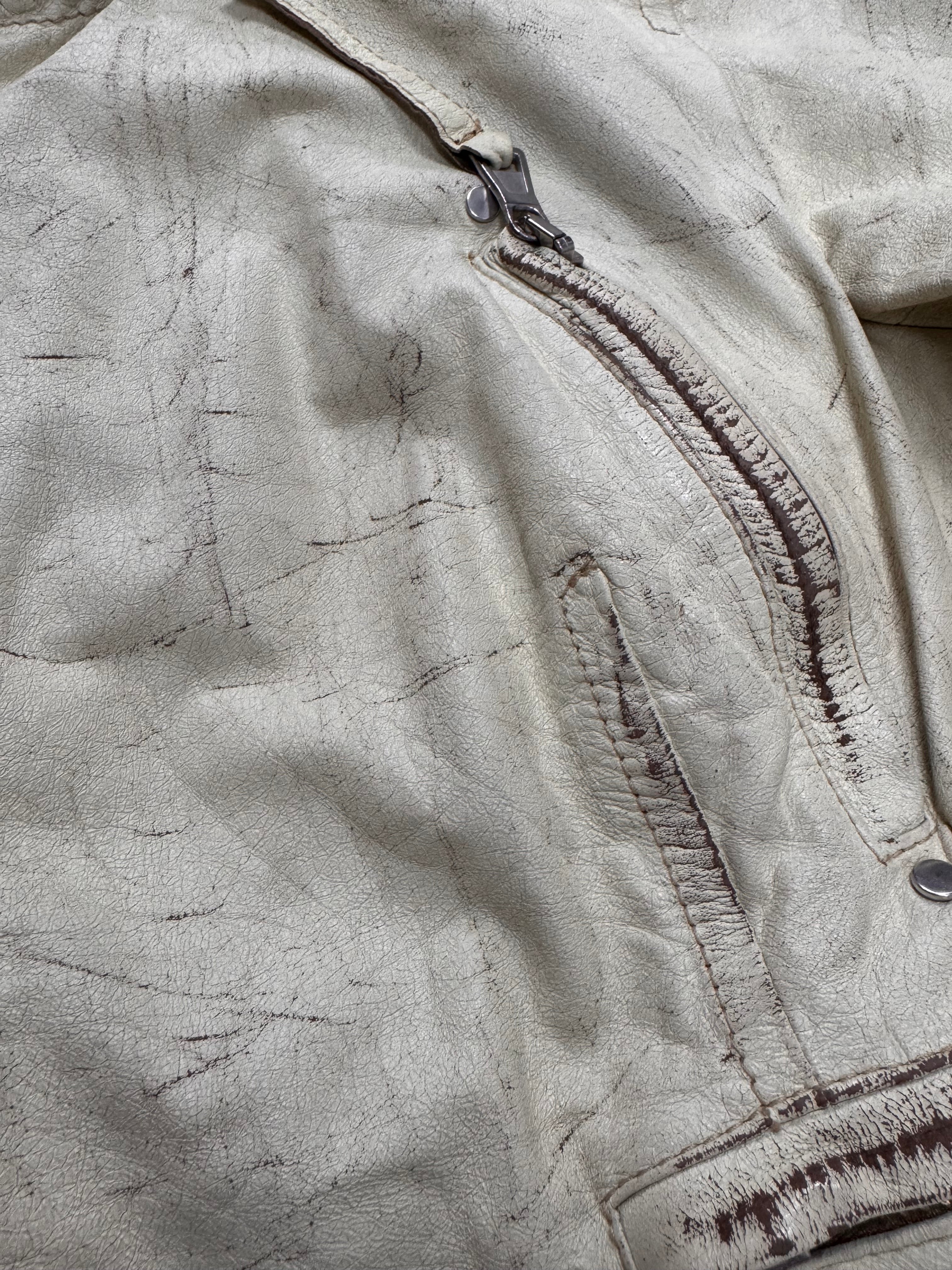 SS2004 Dsquared2 Beige Cropped Asymmetrical Aged Leather Jacket