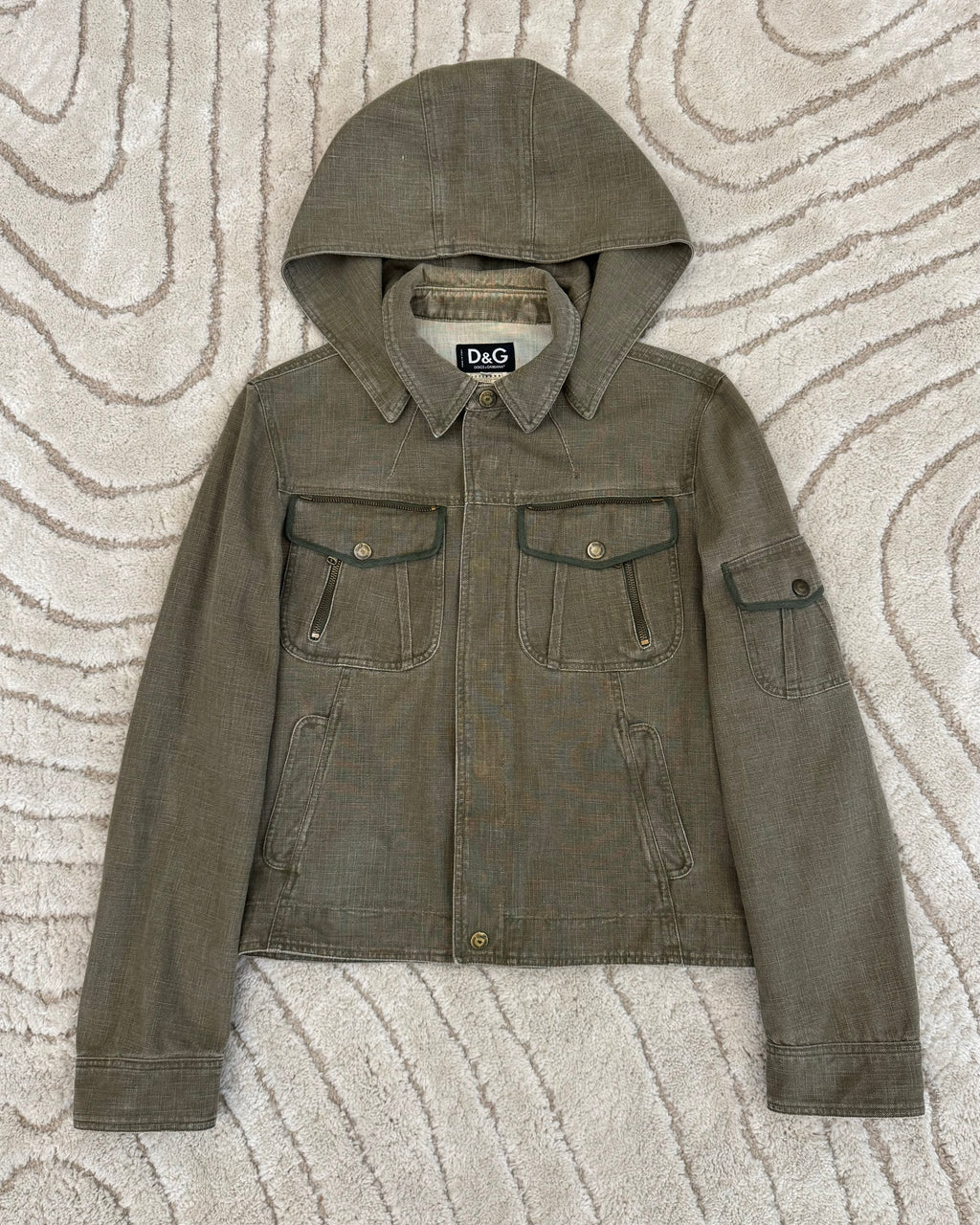 2003 ドルチェ＆ガッバーナ レベル コンバット フード付き デニム ジャケット (S/M)