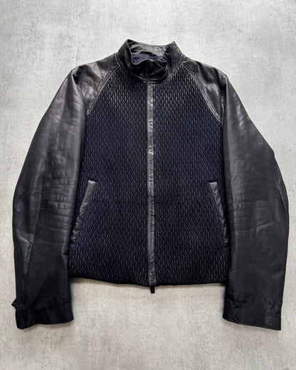 SS2014 Giorgio Armani Plissé Navy Leather Jacket (L)