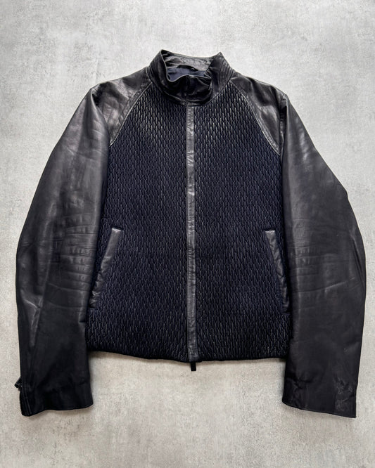 SS2014 Giorgio Armani Plissé Navy Leather Jacket (L)