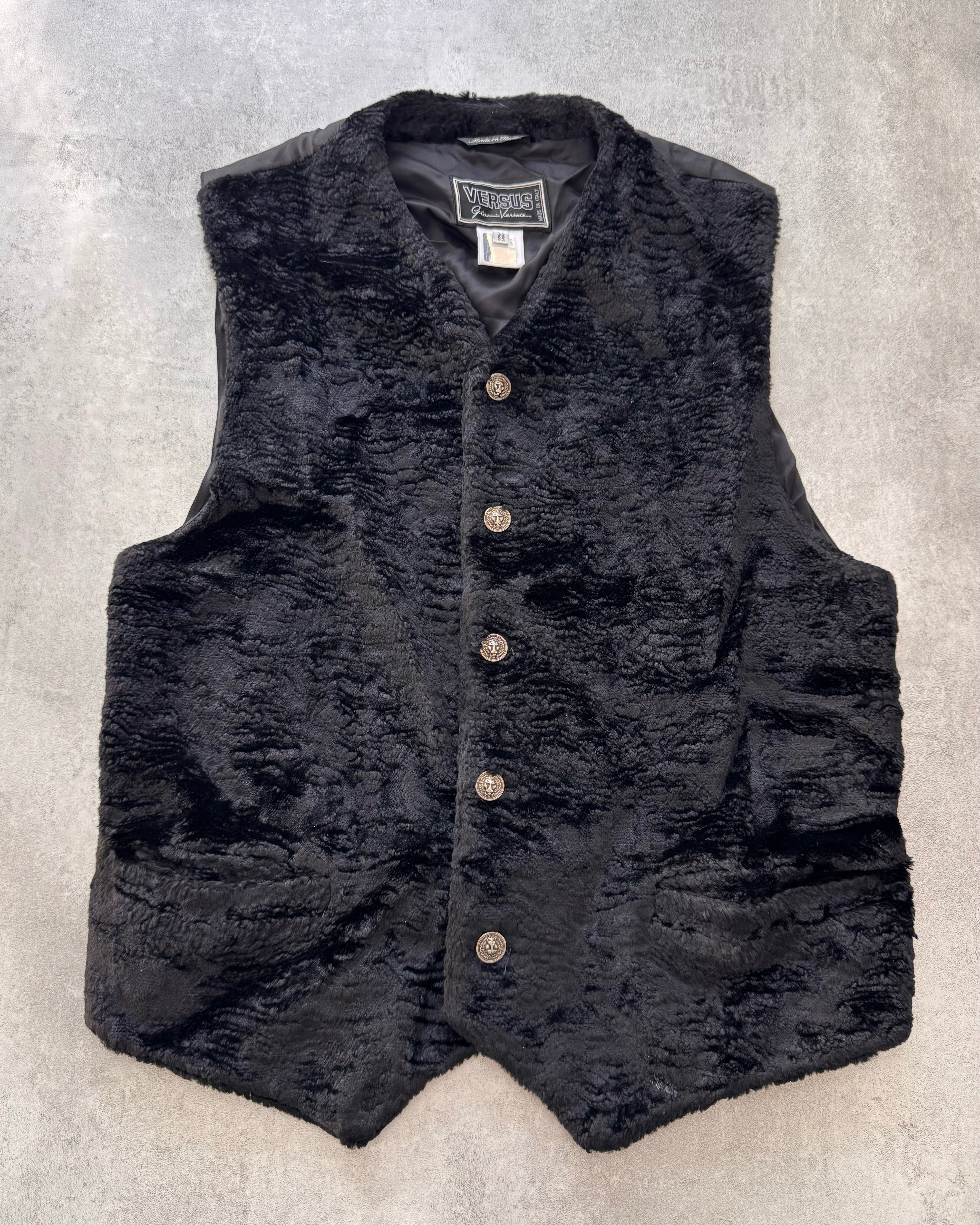 2000s Versace Black Faux Fur Vest