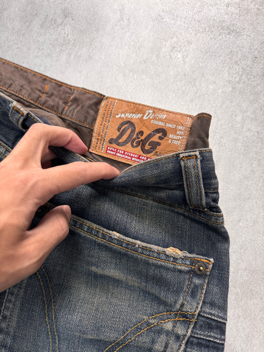 AW2003 Dolce & Gabbana Double-Waisted Sun Faded Denim Cargo Jeans