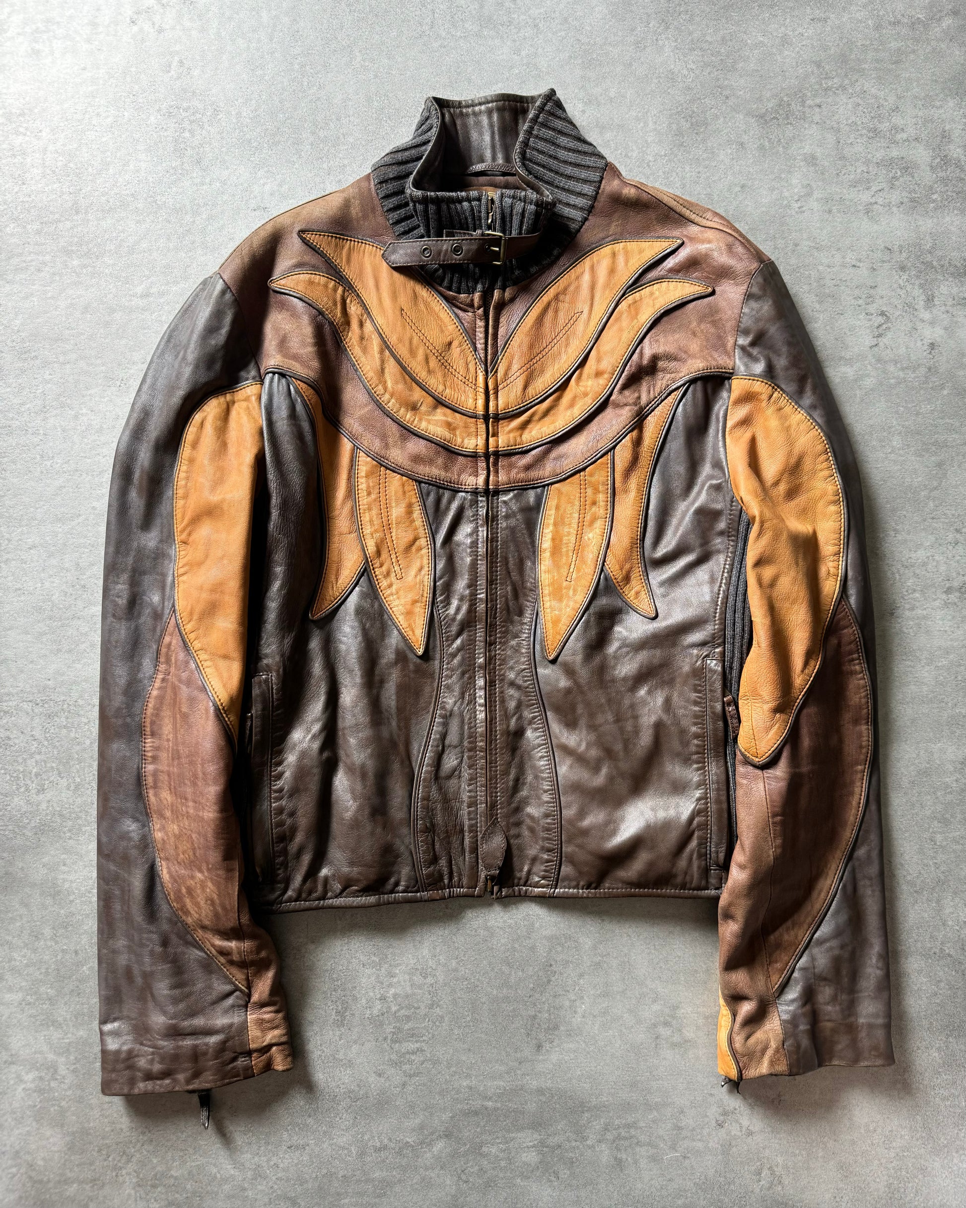 2000s Cavalli Class Parrot Patchwork Leather Jacket (L) - 1