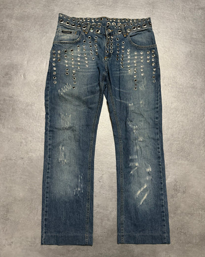 SS2006 Dolce & Gabbana Eyled Punk Holes Jeans (M) - 1