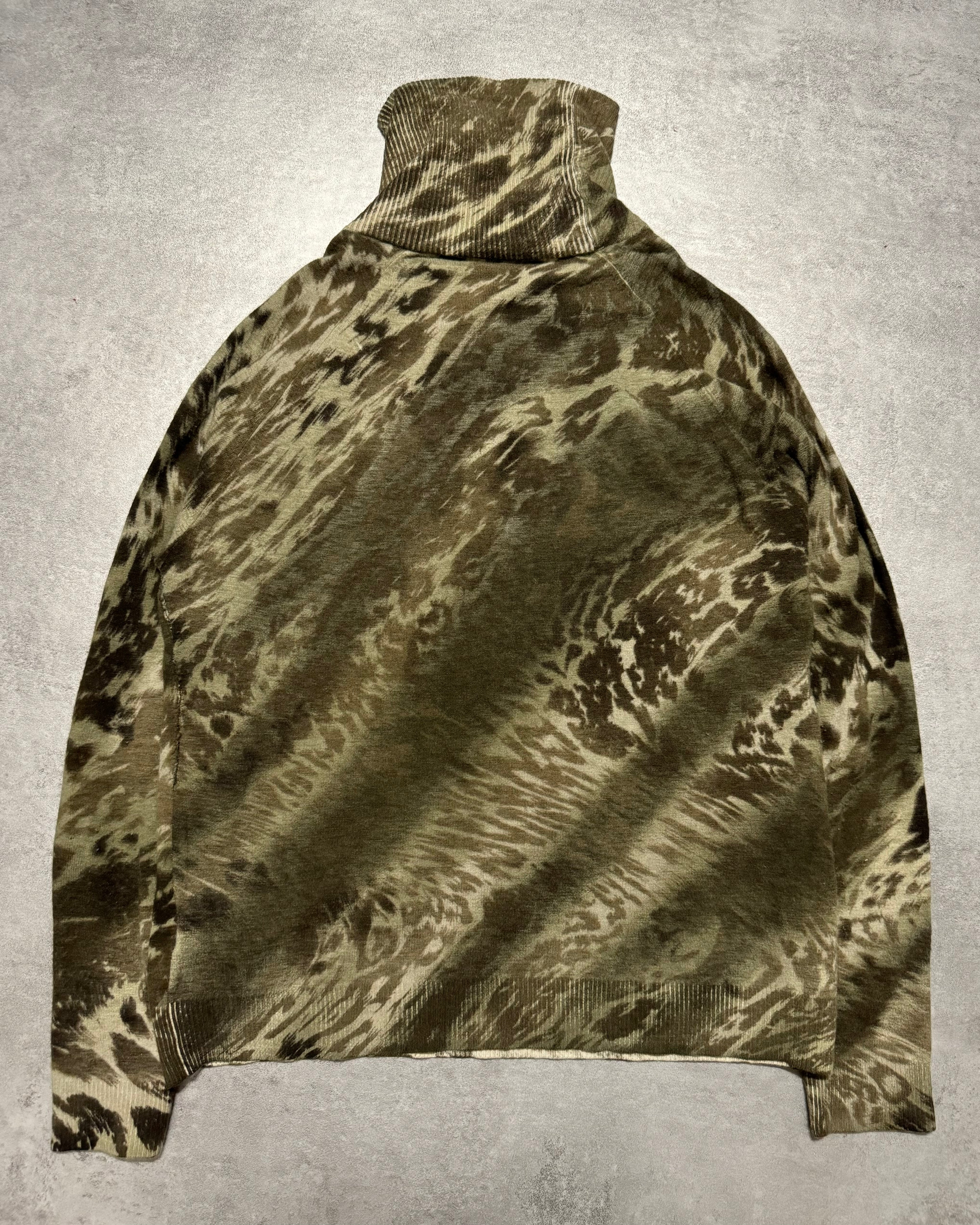 2000s Roberto Cavalli Green Camo Effect Turtleneck Sweater (S) - 2