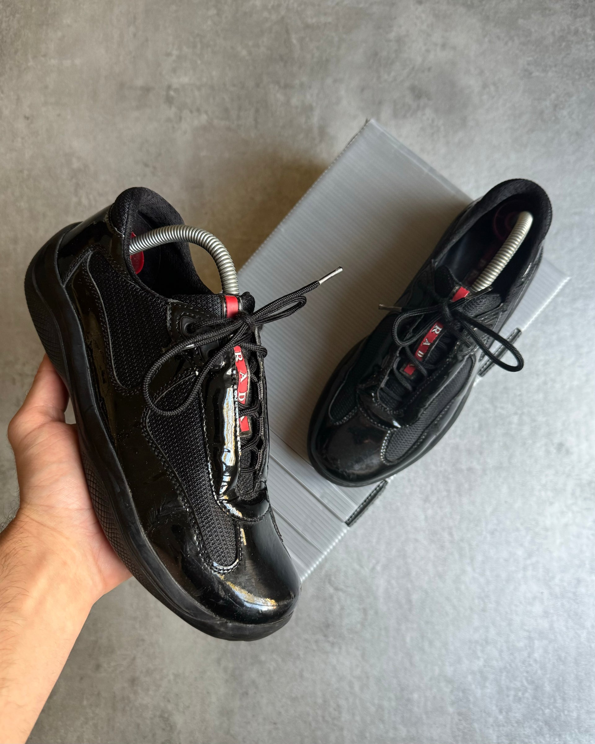 Prada America's Cup Black Satin Leather – Dolce Vita Hub Prada America's Cup Black Satin Leather – Dolce Vita Hub