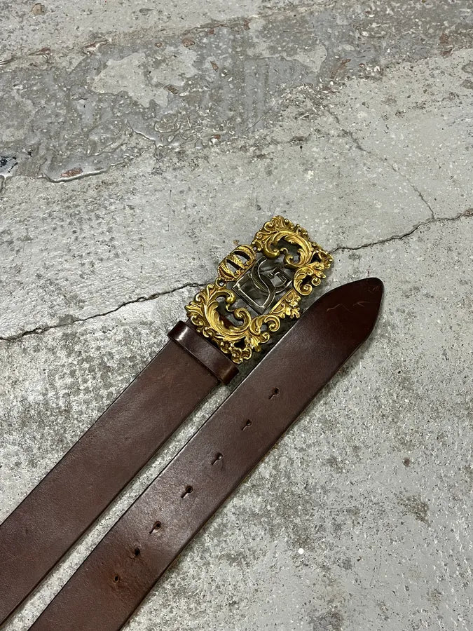Dolce & Gabbana Brown Leather Ornate Baroque DG Buckle Belt uQyLdis 3