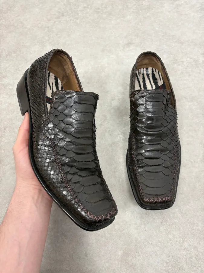 2000s Roberto Cavalli Dark Brown Python Leather Mules qEwUkqw 0
