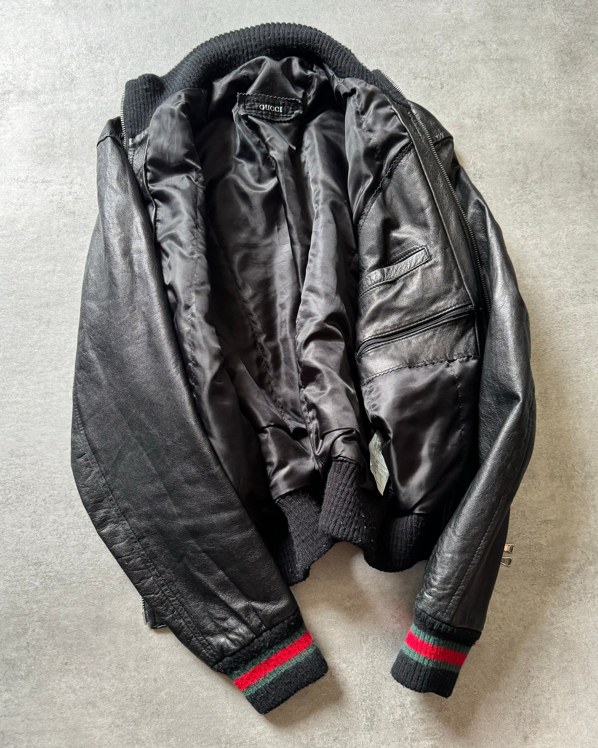 1990s Gucci Signature Black Leather Italian Jacket (M) - 5