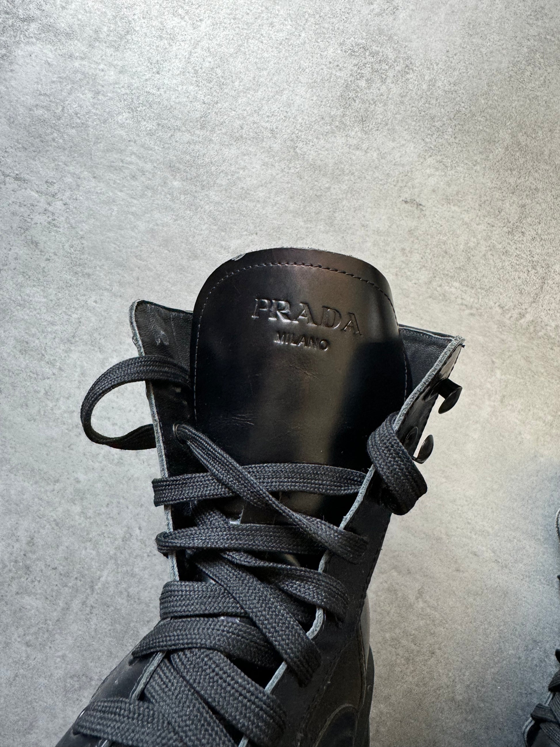 Prada Black Combat Hybrid Leather Boots (40,5) - 6