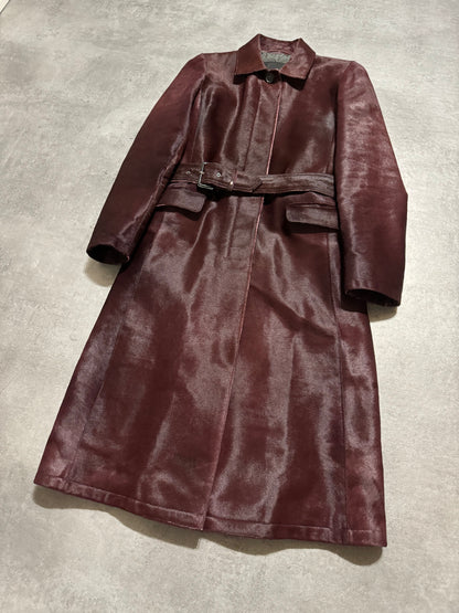 FW2002 Prada Bordeaux Pony Hair Bordeaux Leather Trench Coat (XS/S) - 7