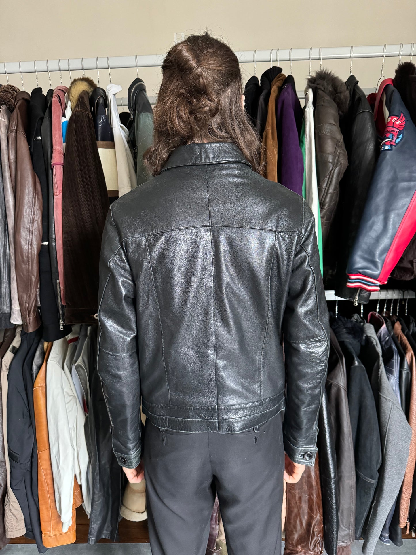 1990s Emporio Armani Black Minimalist Leather Jacket (S) - 5