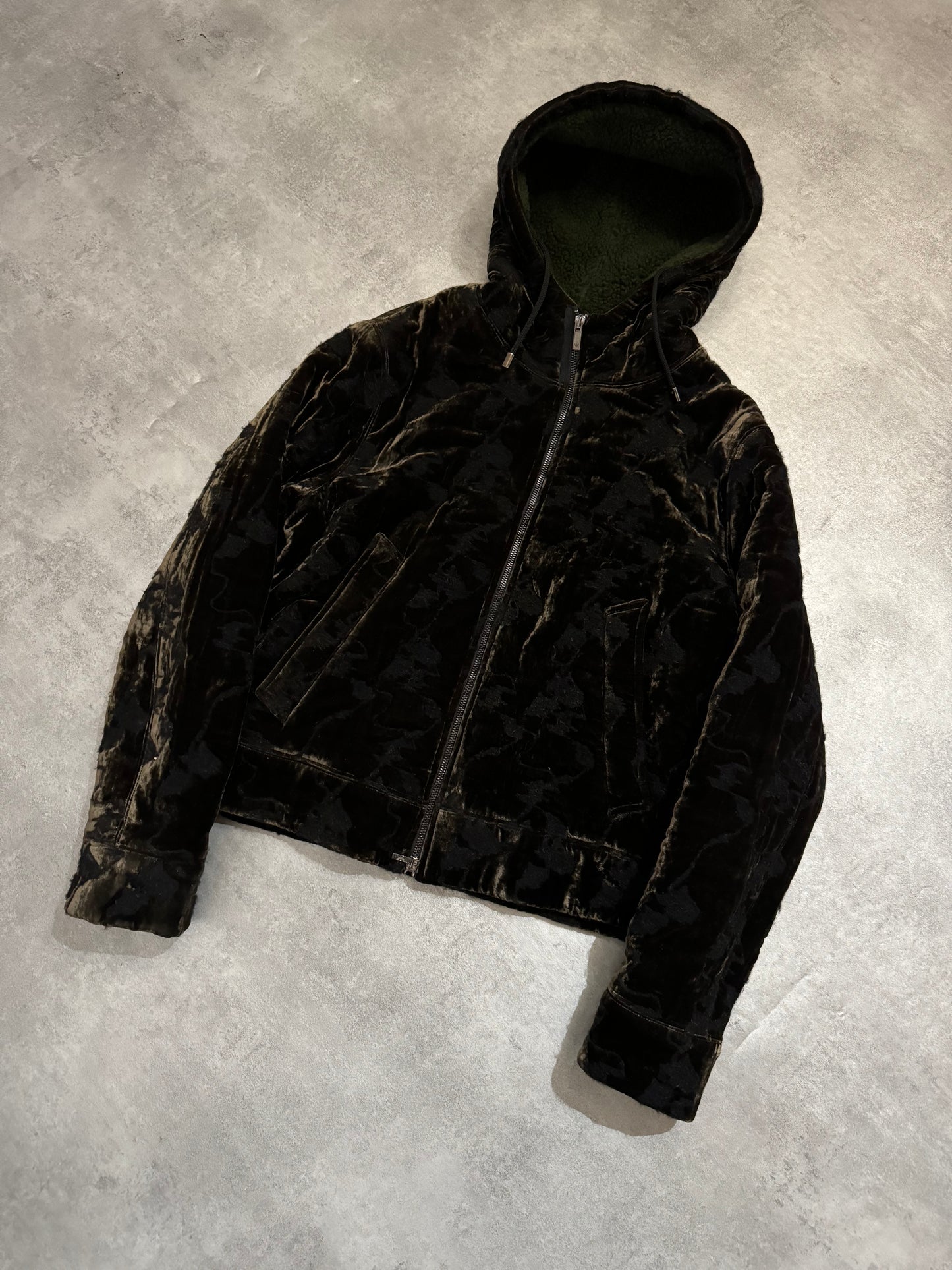 2000s Emporio Armani Textured Hooded Warm Dark Shadow Jacket (S) - 11