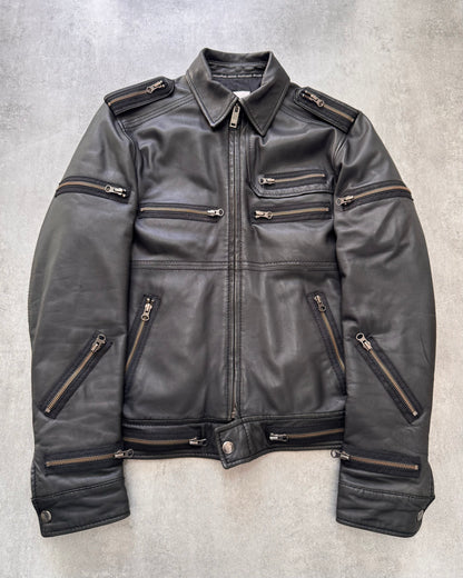 2000s Moschino Circular Zip Elevation Leather Jacket (M)