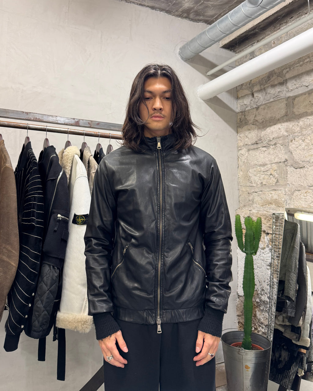 2010s Giorgio Brato Avant-Garde Black Leather Bomber Jacket