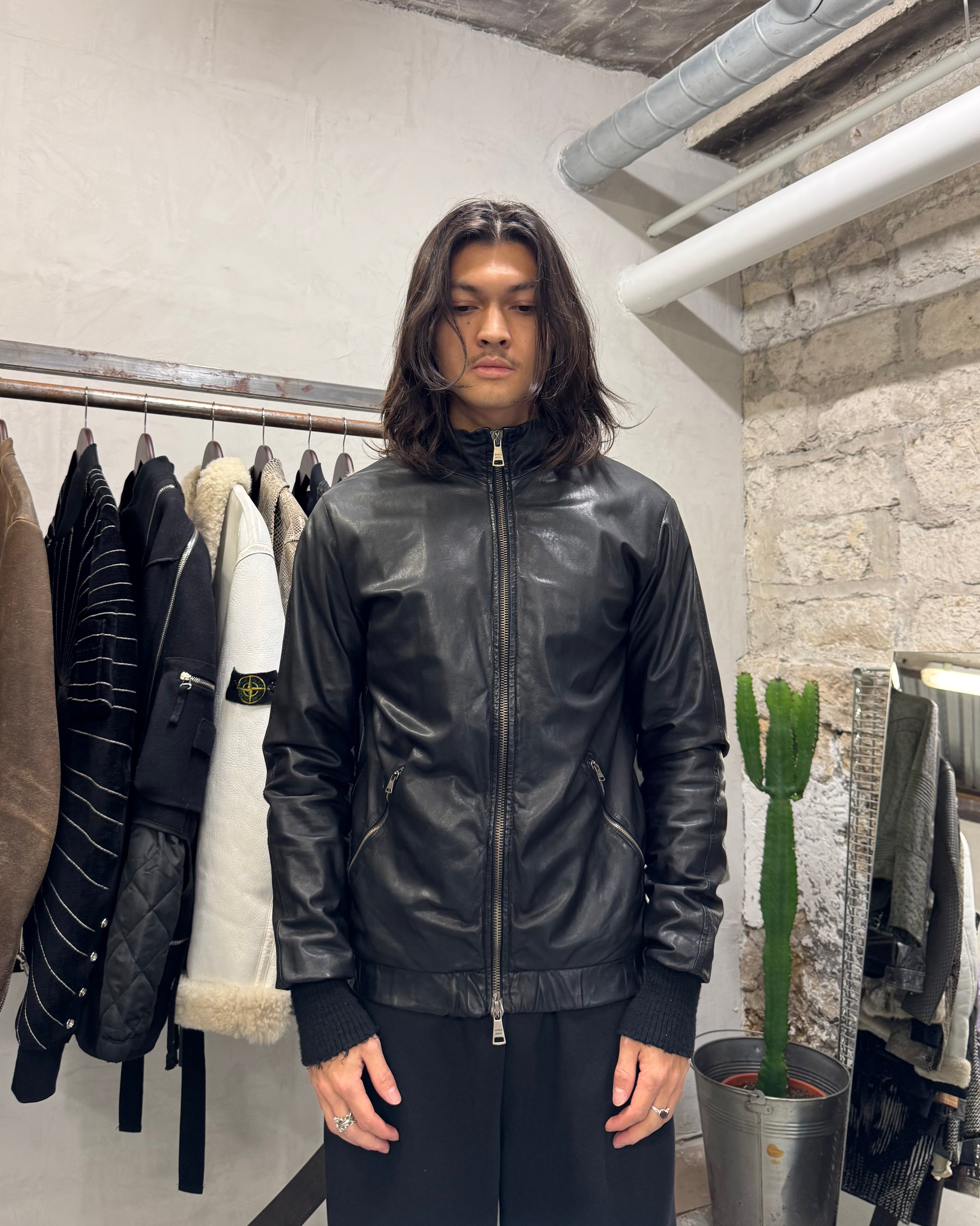 2010s Giorgio Brato Avant-Garde Black Leather Bomber Jacket