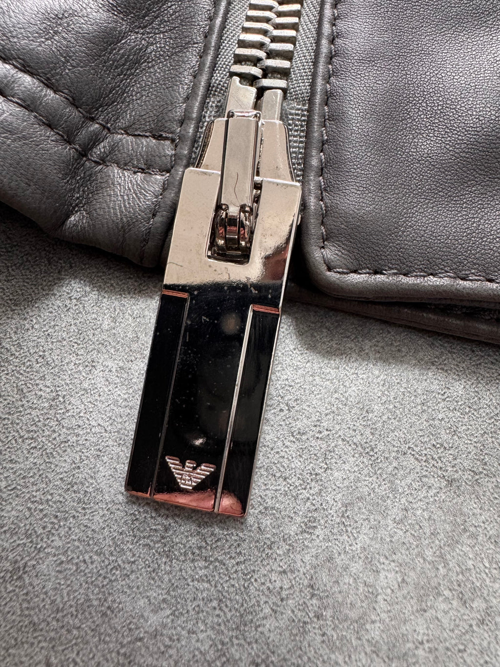 FW2014 Emporio Armami Asymmetrical Grey Leather Jacket