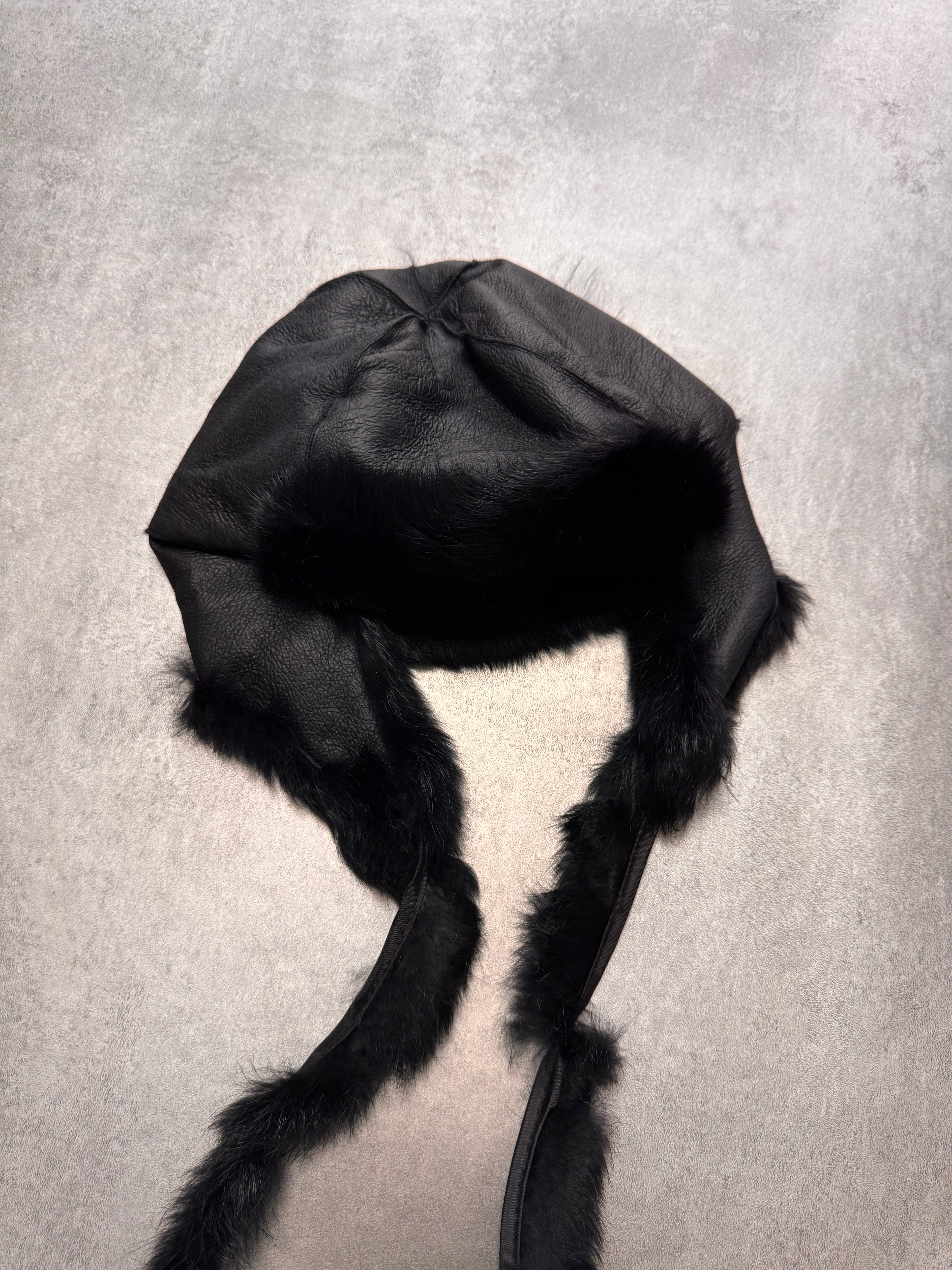 2010s Emporio Armani Black Rabbit Fur Chapka