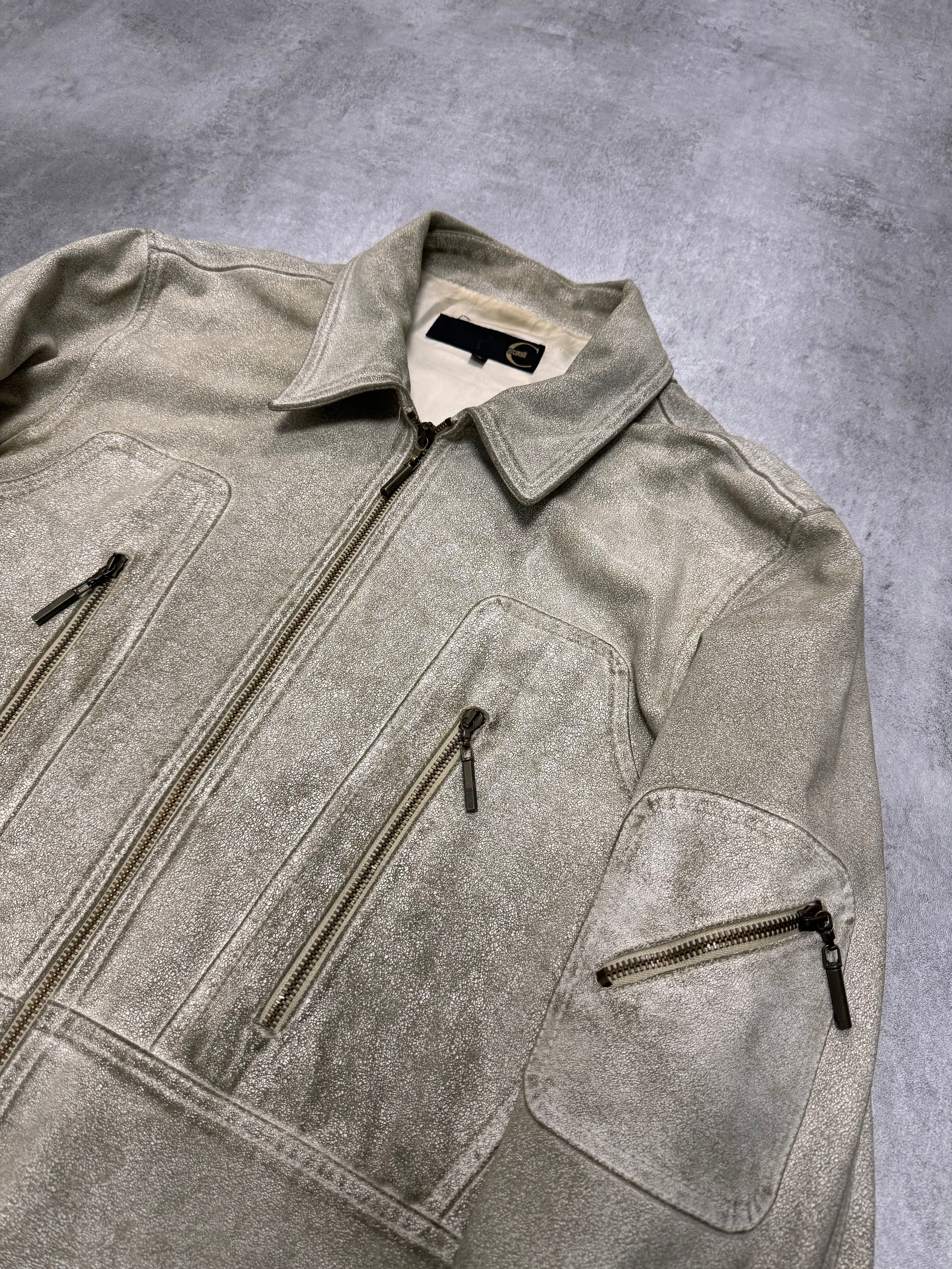 2000 年代 Just Cavalli 短款裂纹皮夹克（M/L）