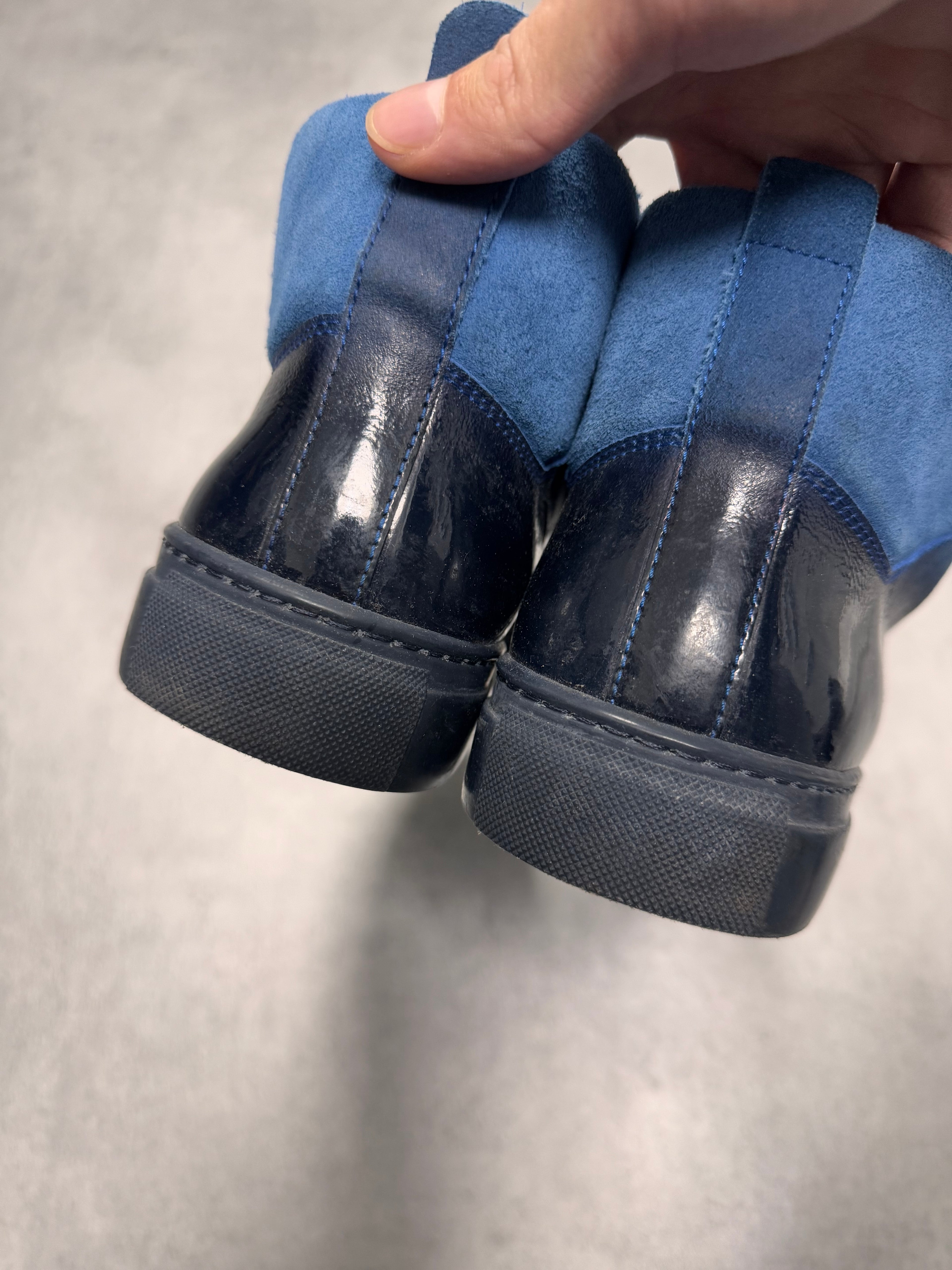 Balenciaga Arena High Hybrid Varnished Black on Blue Suede Leather Sneakers