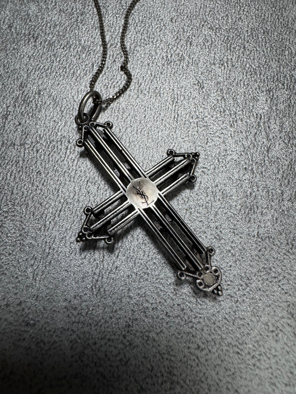 Saint Laurent Gothic Pearls Cross Pendant Necklace